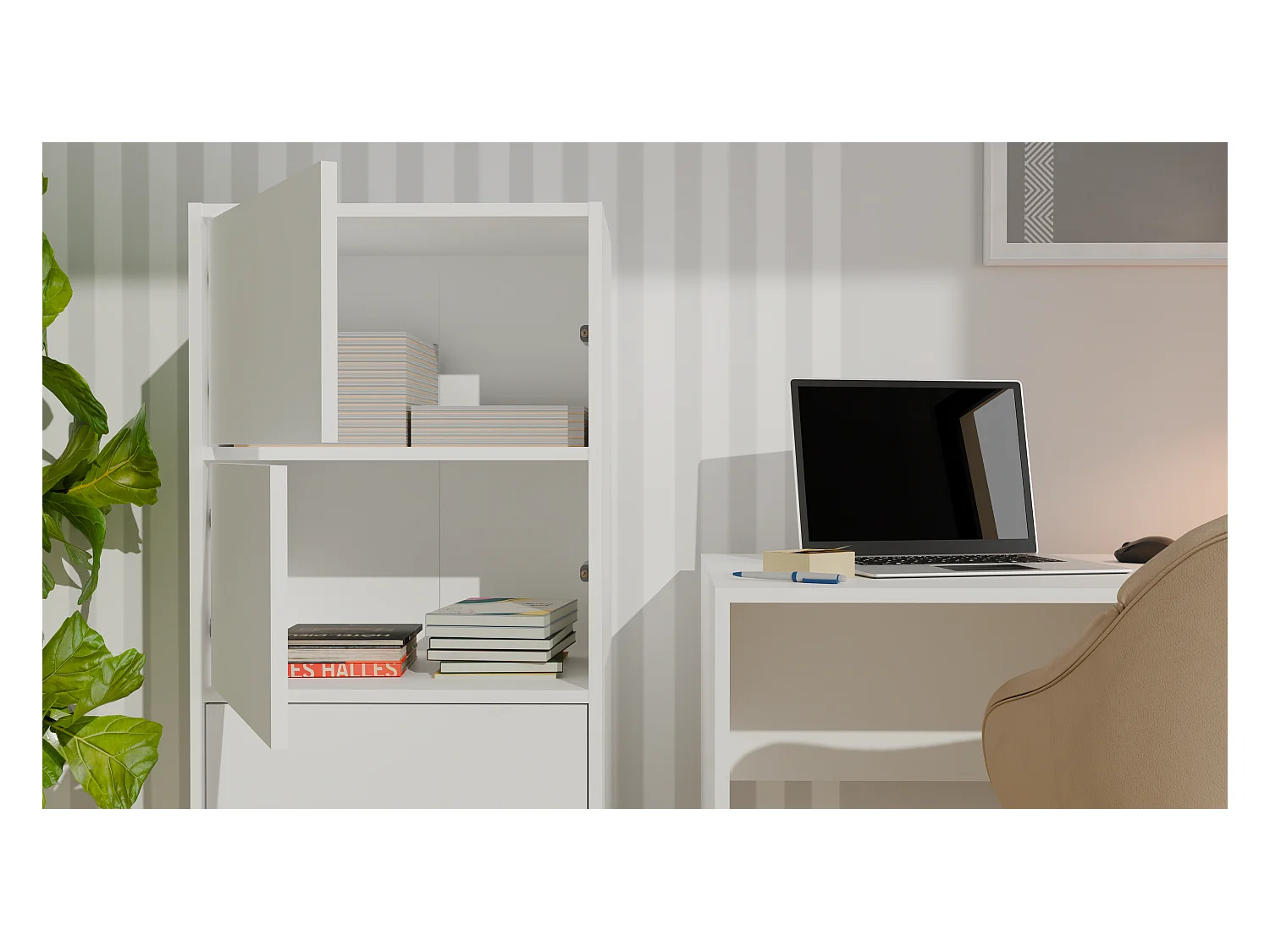 ALMA - Commode 4 portes pour chambre 50x119x40cm - Blanc