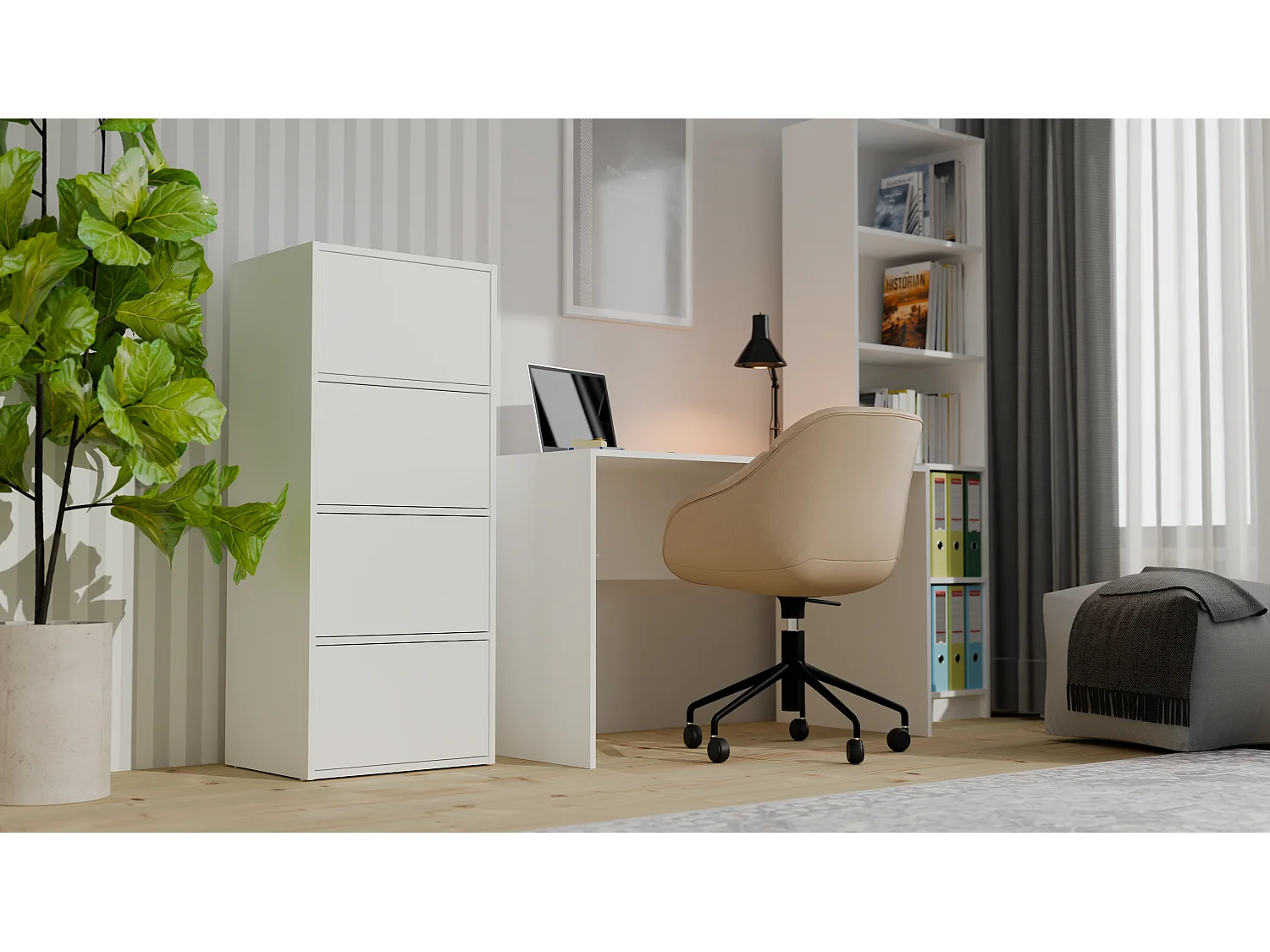 Komoda ALMA | Biała | 50x40x119 cm | 4 Drzwi 4 Półki