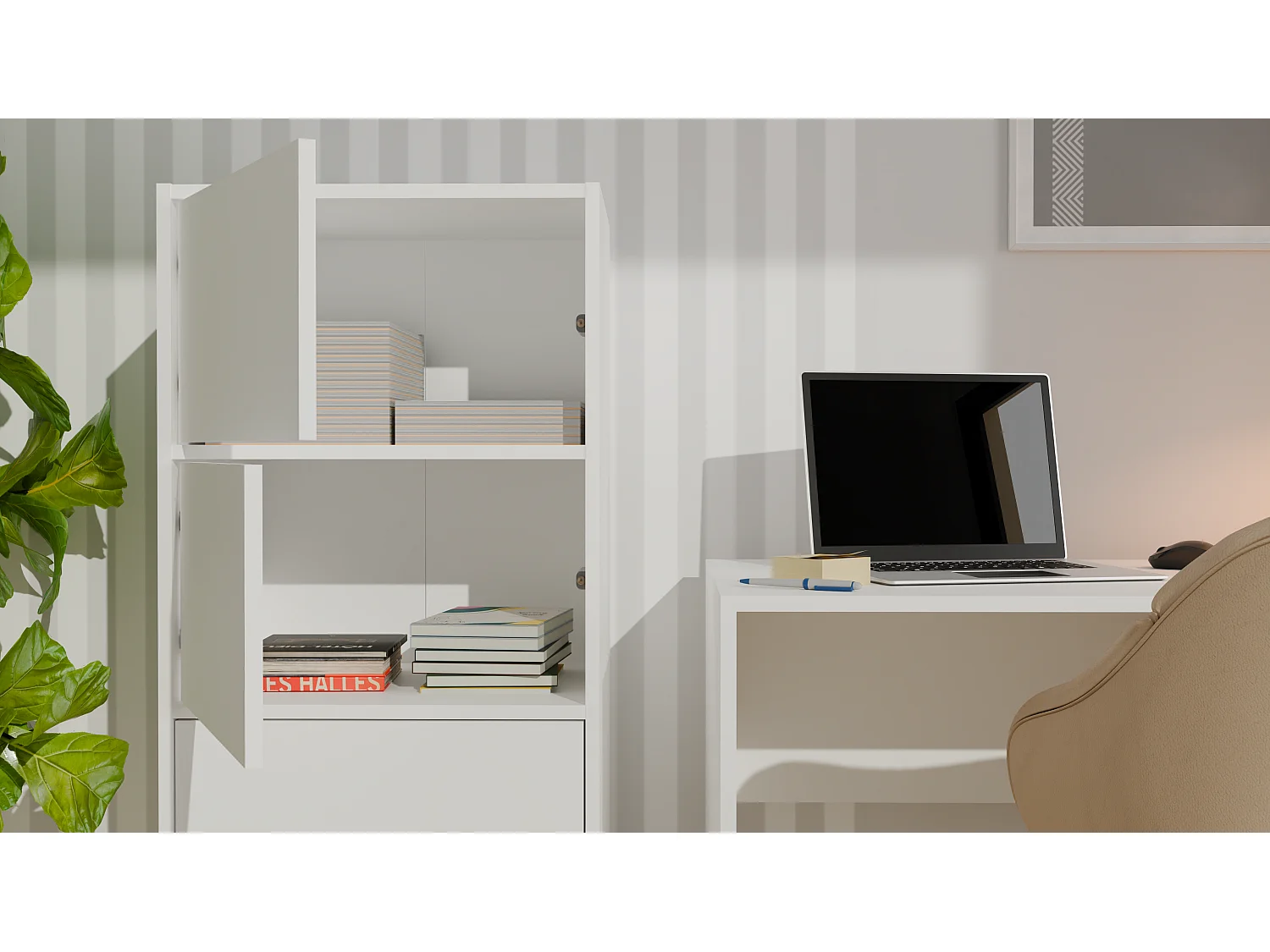 Komoda ALMA | Biała | 50x40x119 cm | 4 Drzwi 4 Półki