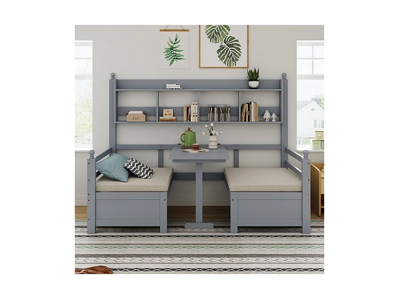 Multifunktionales Schlafsofa - 200 x 90 cm - 2 in 1 - mit Kissen und Stauraum - Massivholz - grau