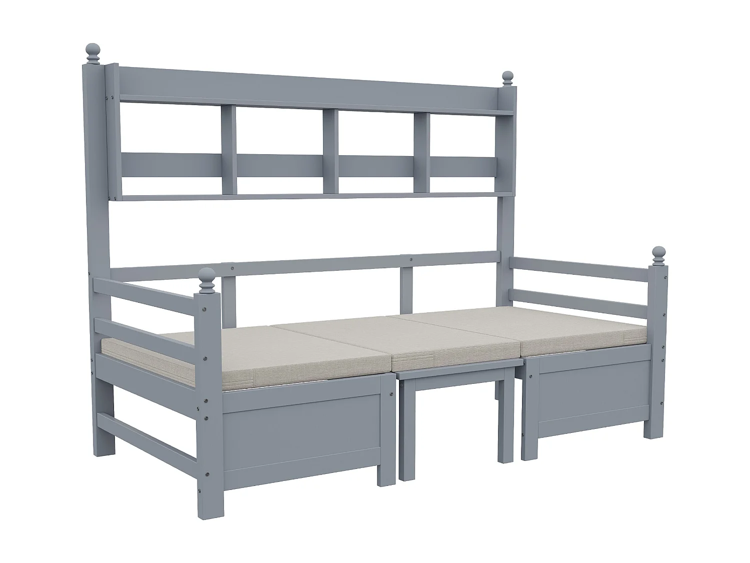 Canapé-lit multifonctionnel - 200 x 90 cm - 2 en 1 - avec oreillers et rangements - Bois massif- gris
