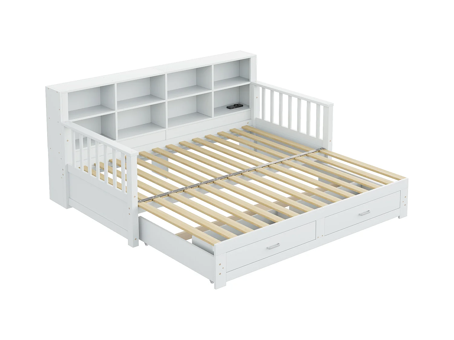 Lit banquette - 90 /180 x 190 cm - Canapé-lit - 2 tiroirs + rangement - bois de pin + contreplaqué + MDF - Blanc