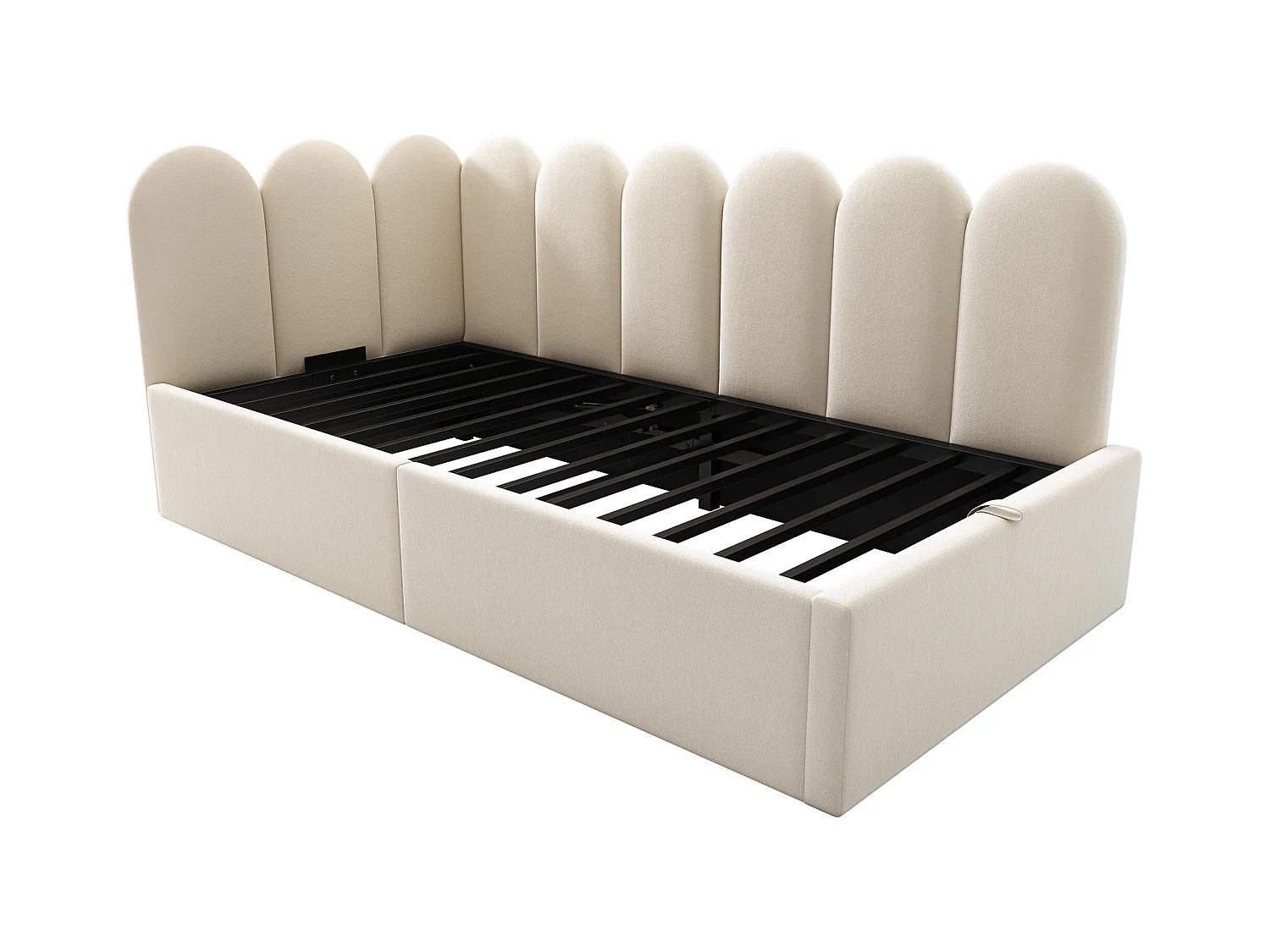 Canapé-lit coffre rembourré pour enfant - 90 x 190 cm - velours + métal + contreplaqué - Beige