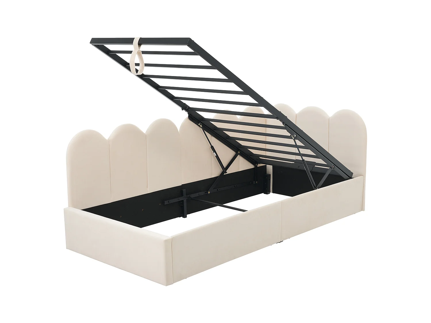 Canapé-lit coffre rembourré pour enfant - 90 x 200 cm - velours + métal + contreplaqué - Beige