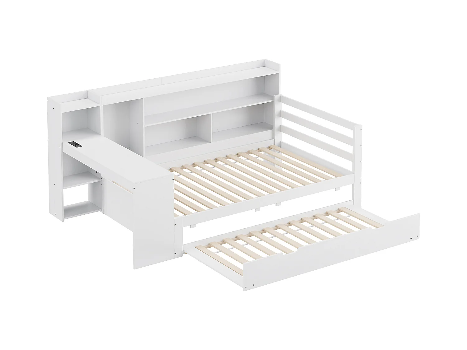Lit banquette - 90 x 200 cm + 90 x 190 cm - Canapé-lit - rangement + bureau - bois de pin + contreplaqué + MDF - Blanc