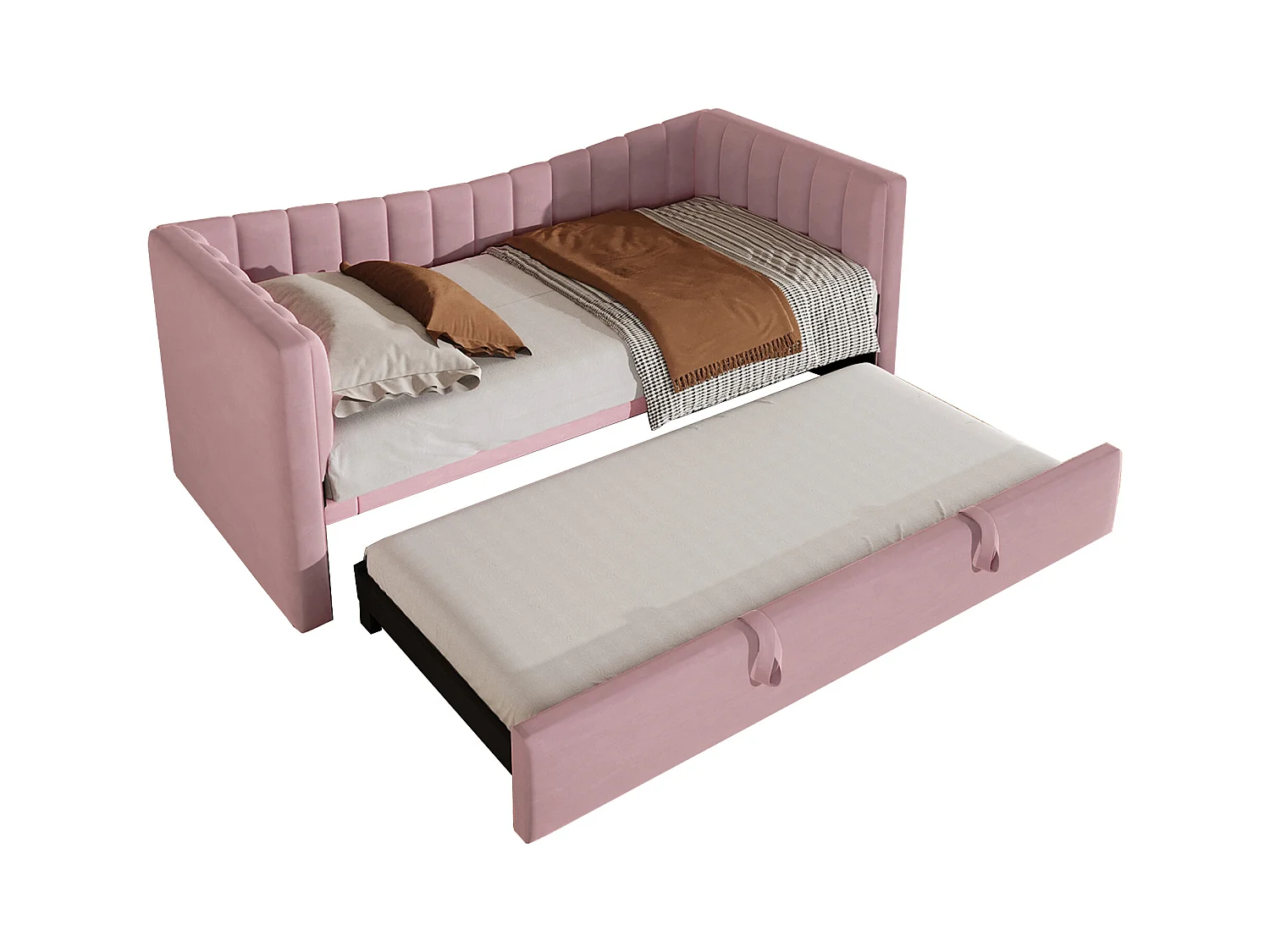 Letto estraibile imbottito - 90/180 x 190 cm - Divano letto - velluto + MDF - rosa