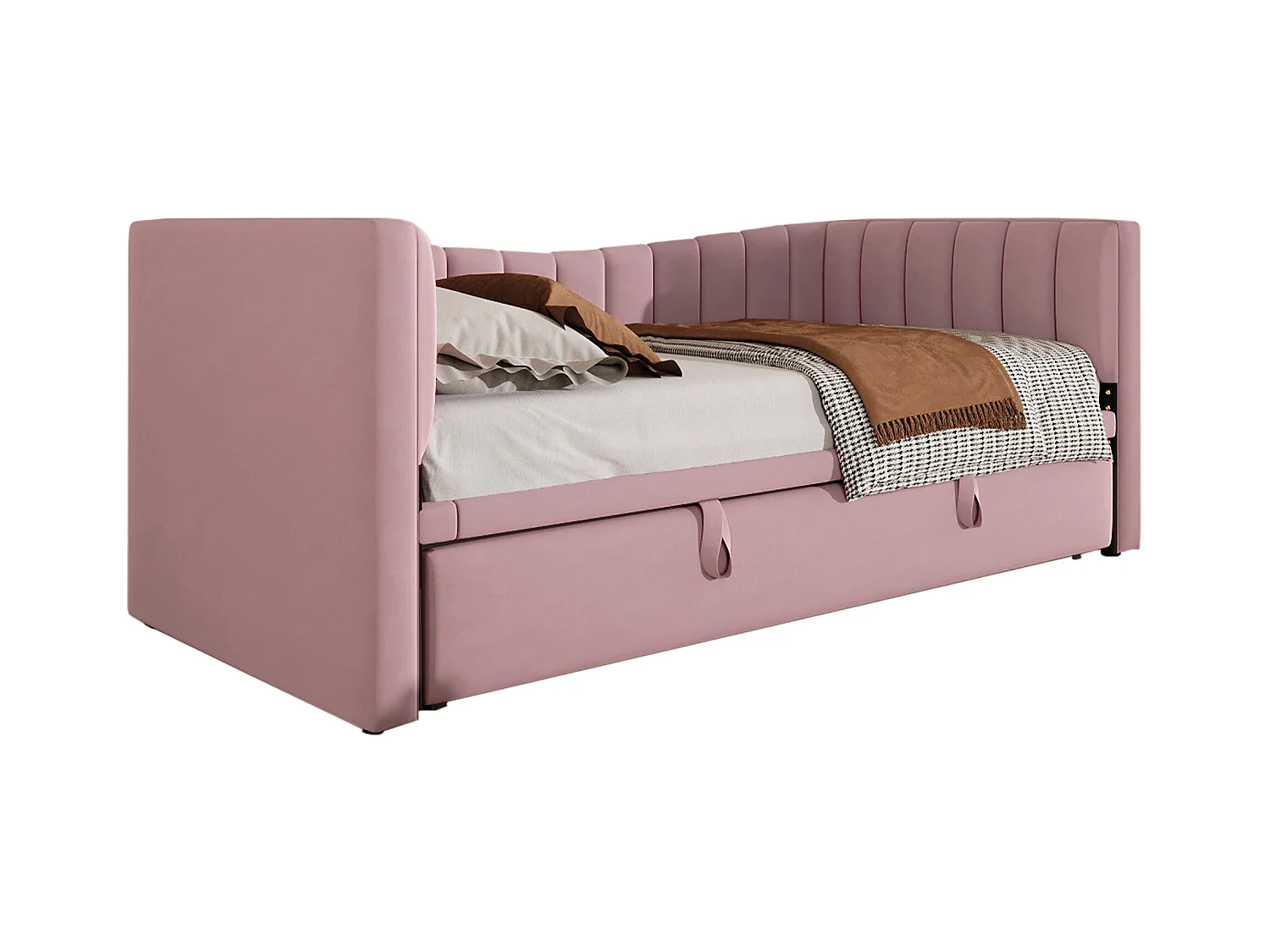 Lit gigogne rembourré - 90 /180 x 190 cm - Canapé-lit  - velours + MDF - rose