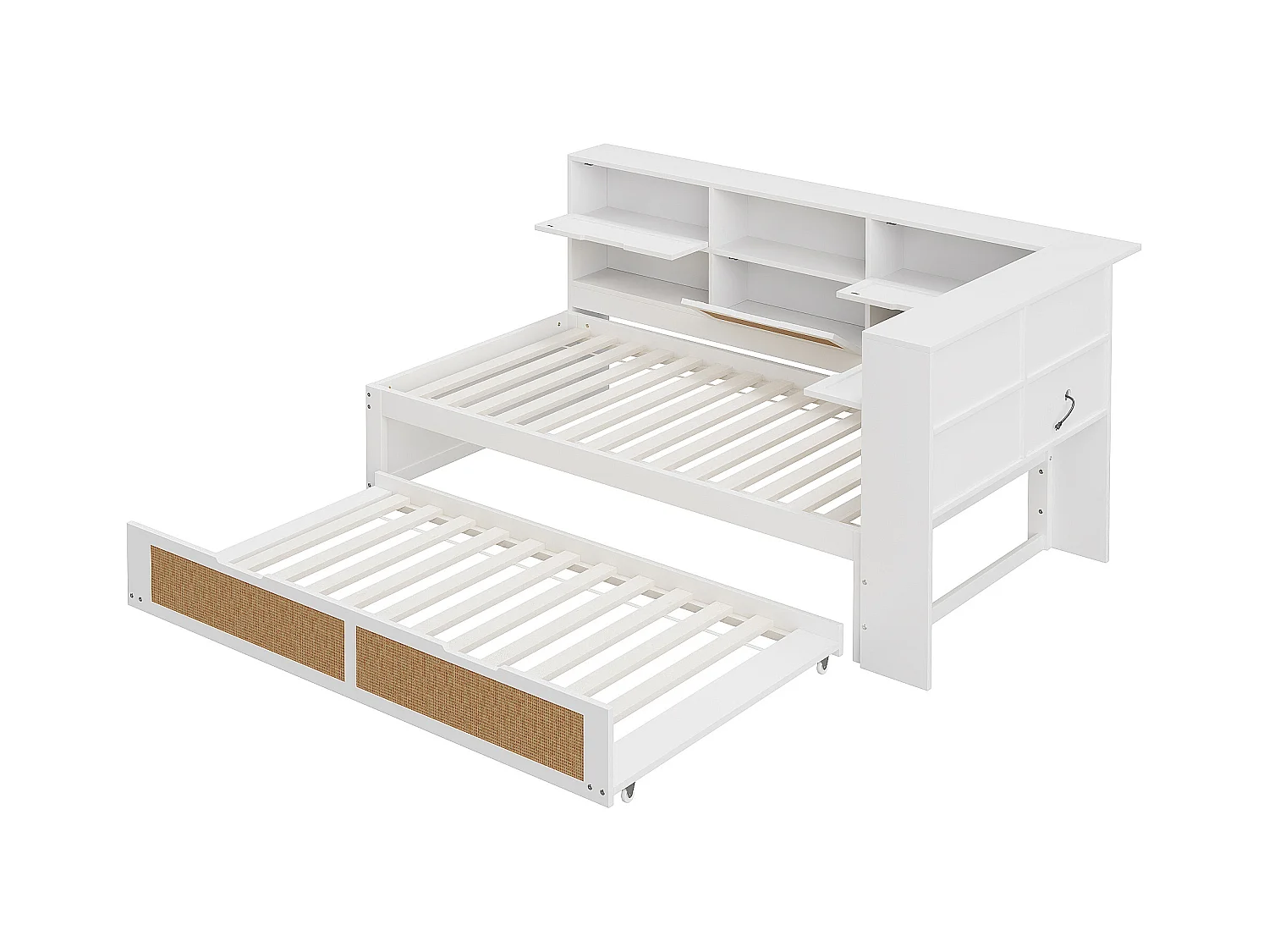 Lit banquette - 90 x 200 cm + 90 x 190 cm - Canapé-lit - rangement - bois de pin + contreplaqué + MDF - Blanc