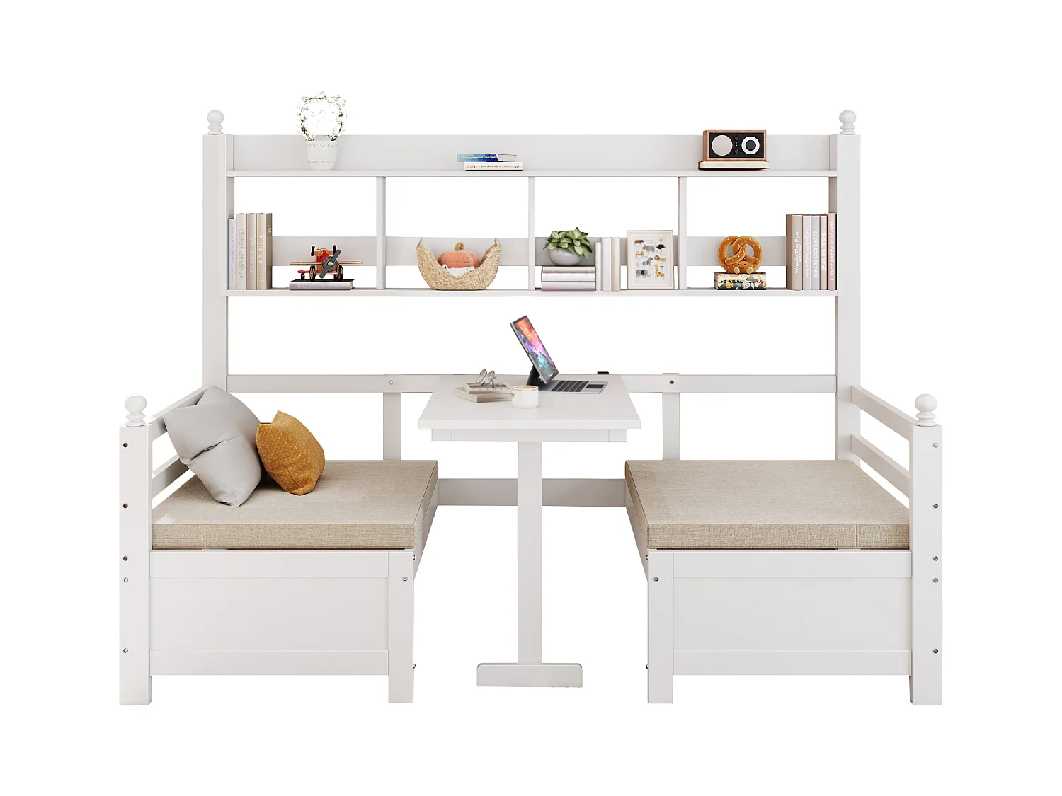 Canapé-lit multifonctionnel - 200 x 90 cm - 2 en 1 - avec oreillers et rangements - Bois massif- Blanc