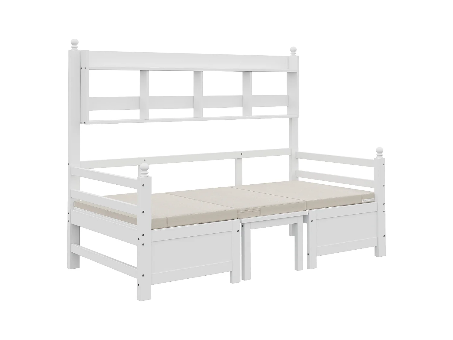 Canapé-lit multifonctionnel - 200 x 90 cm - 2 en 1 - avec oreillers et rangements - Bois massif- Blanc