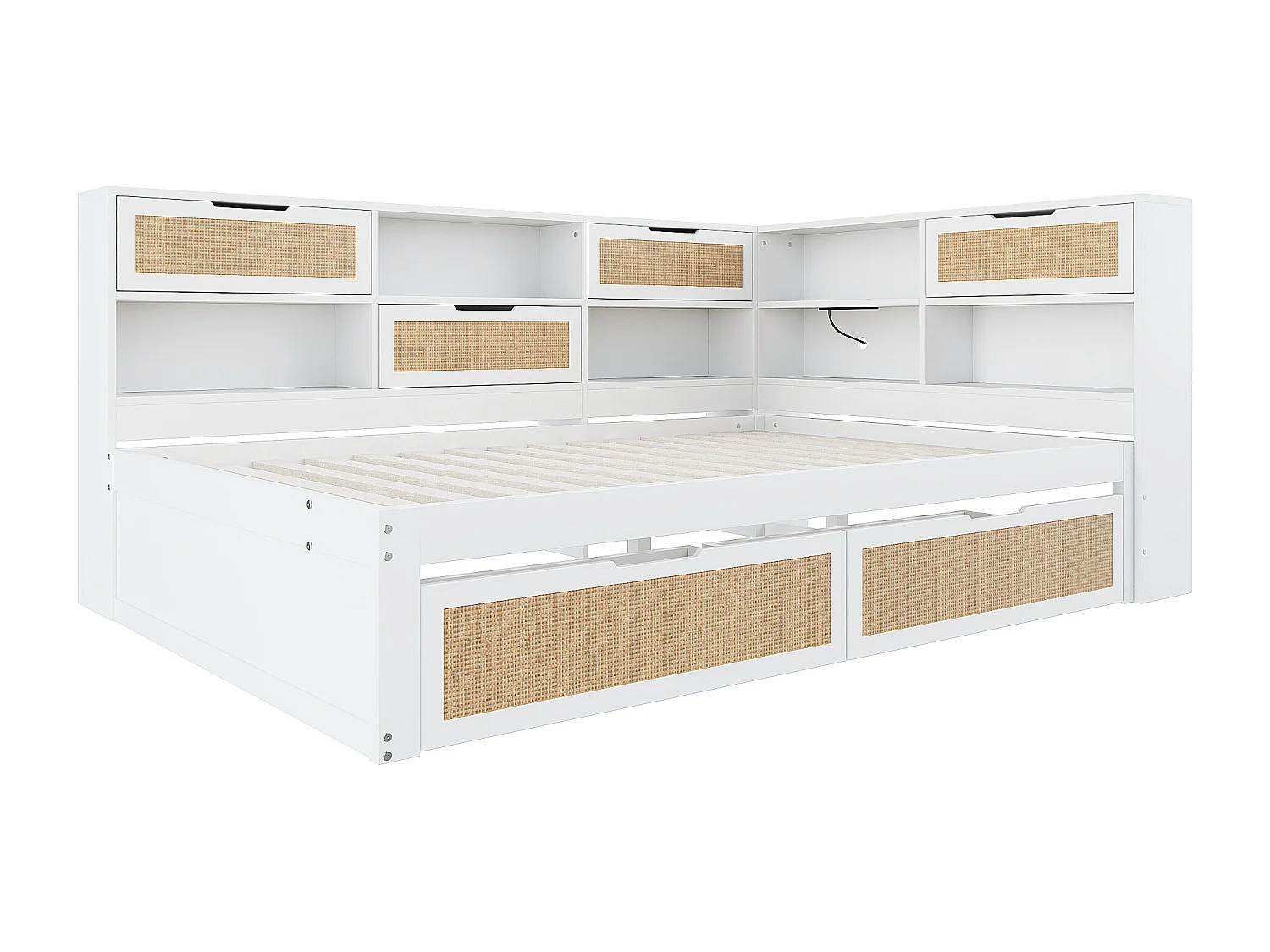 Tagesbett - 140 x 200 cm - Schlafsofa - 2 Schubladen und Steckdose - Kiefernholz + Sperrholz + MDF - Weiß