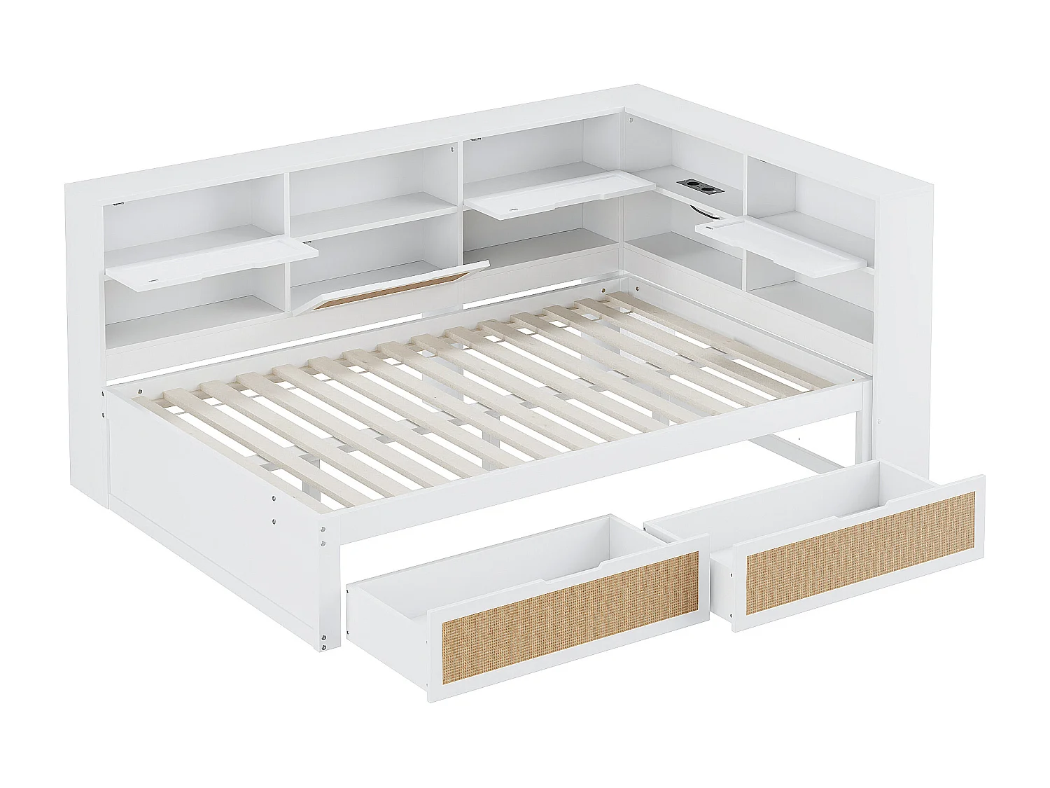 Tagesbett - 140 x 200 cm - Schlafsofa - 2 Schubladen und Steckdose - Kiefernholz + Sperrholz + MDF - Weiß