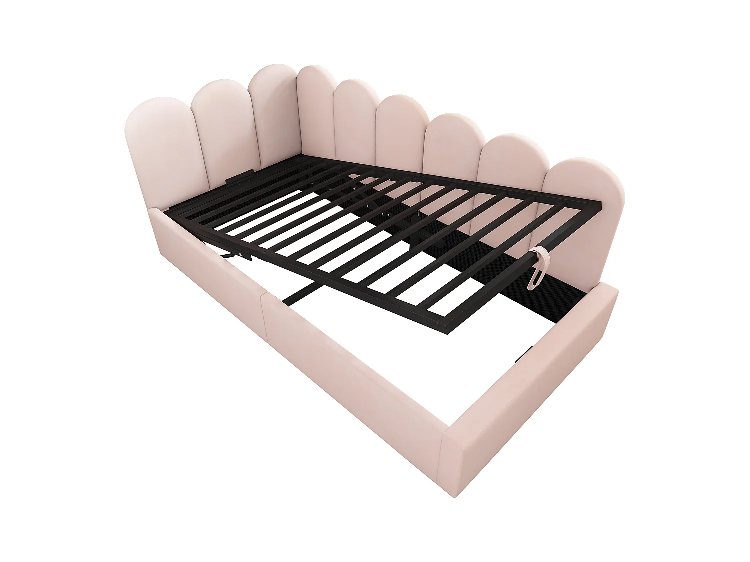 Divano letto contenitore imbottito per bambini - 90 x 200 cm - Velluto + Metallo + Compensato - Rosa