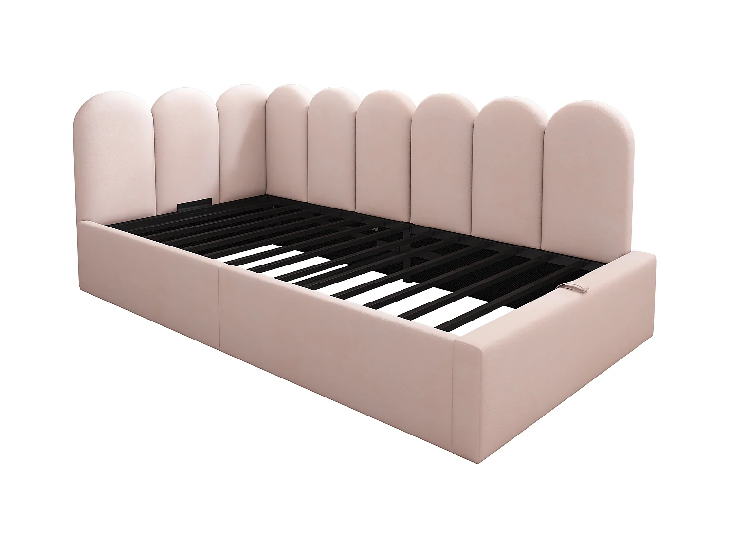 Divano letto contenitore imbottito per bambini - 90 x 200 cm - Velluto + Metallo + Compensato - Rosa