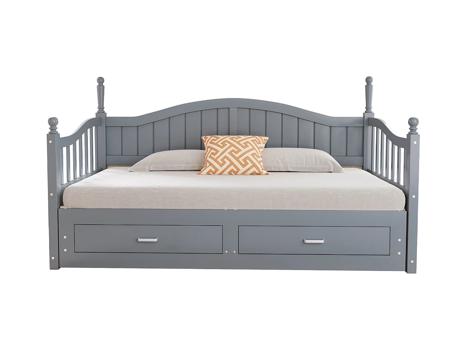 Lit banquette - 90 /180 x 190 cm - Canapé-lit - 2 tiroirs - bois de pin + contreplaqué + MDF - Gris