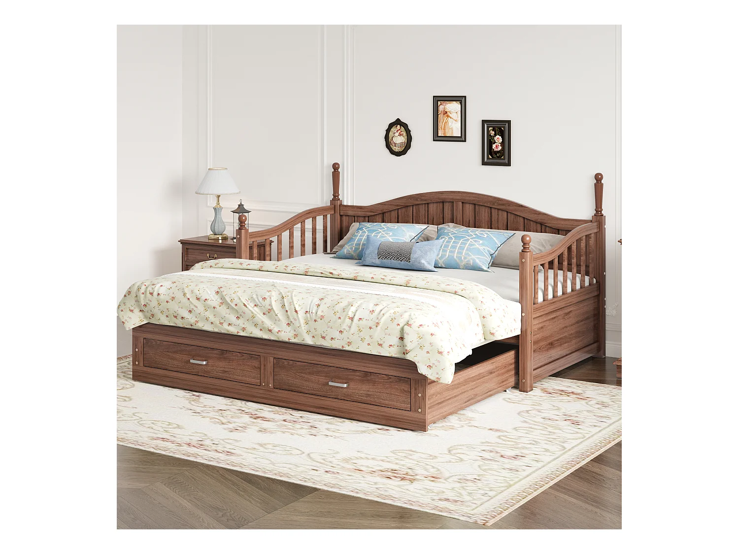 Sofá cama - 90/180 x 190 cm - 2 cajones - madera de pino + contrachapado + MDF - natural