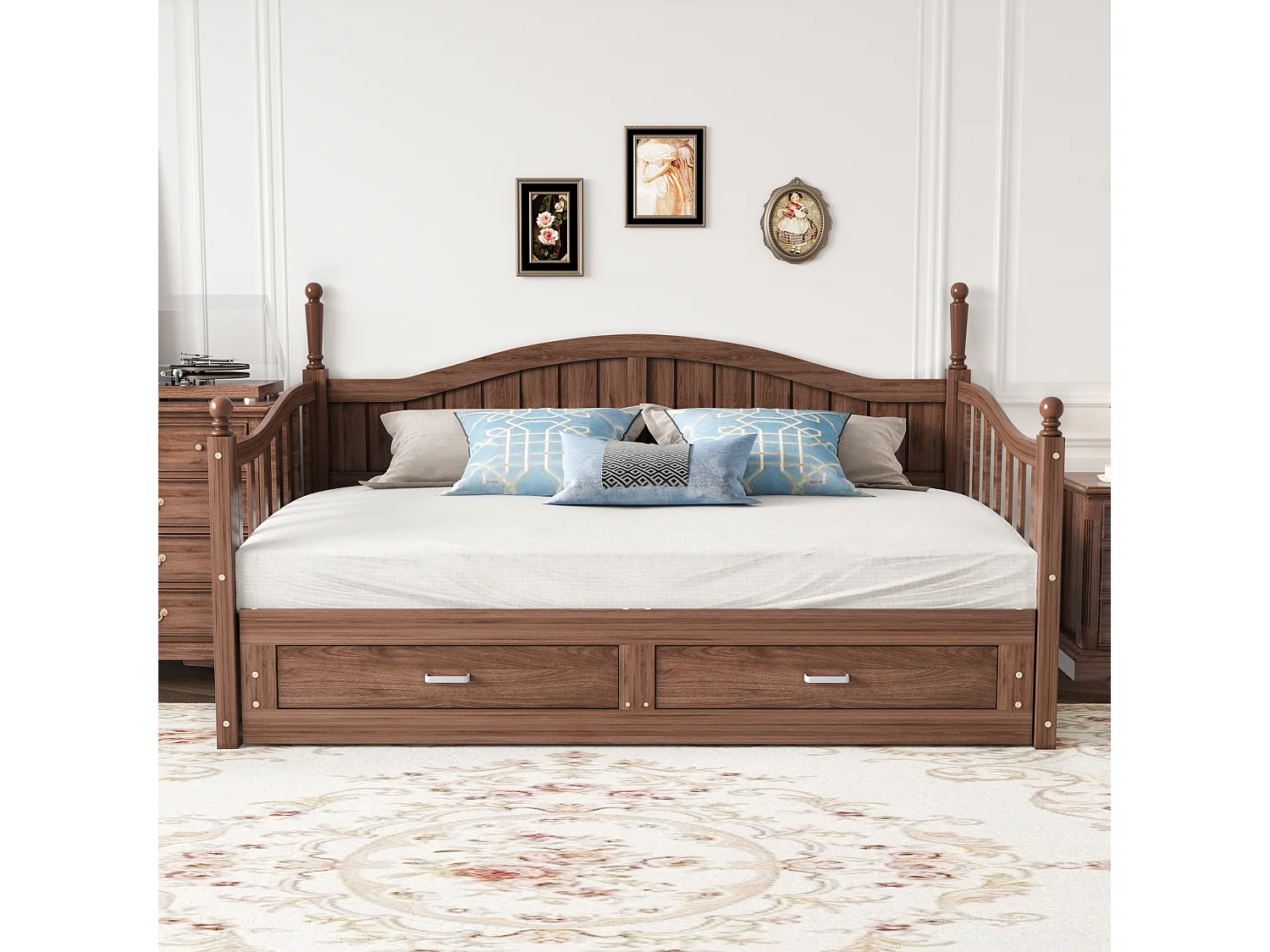 Tagesbett - 90/180 x 190 cm - Schlafsofa - 2 Schubladen - Kiefernholz + Sperrholz + MDF - natur