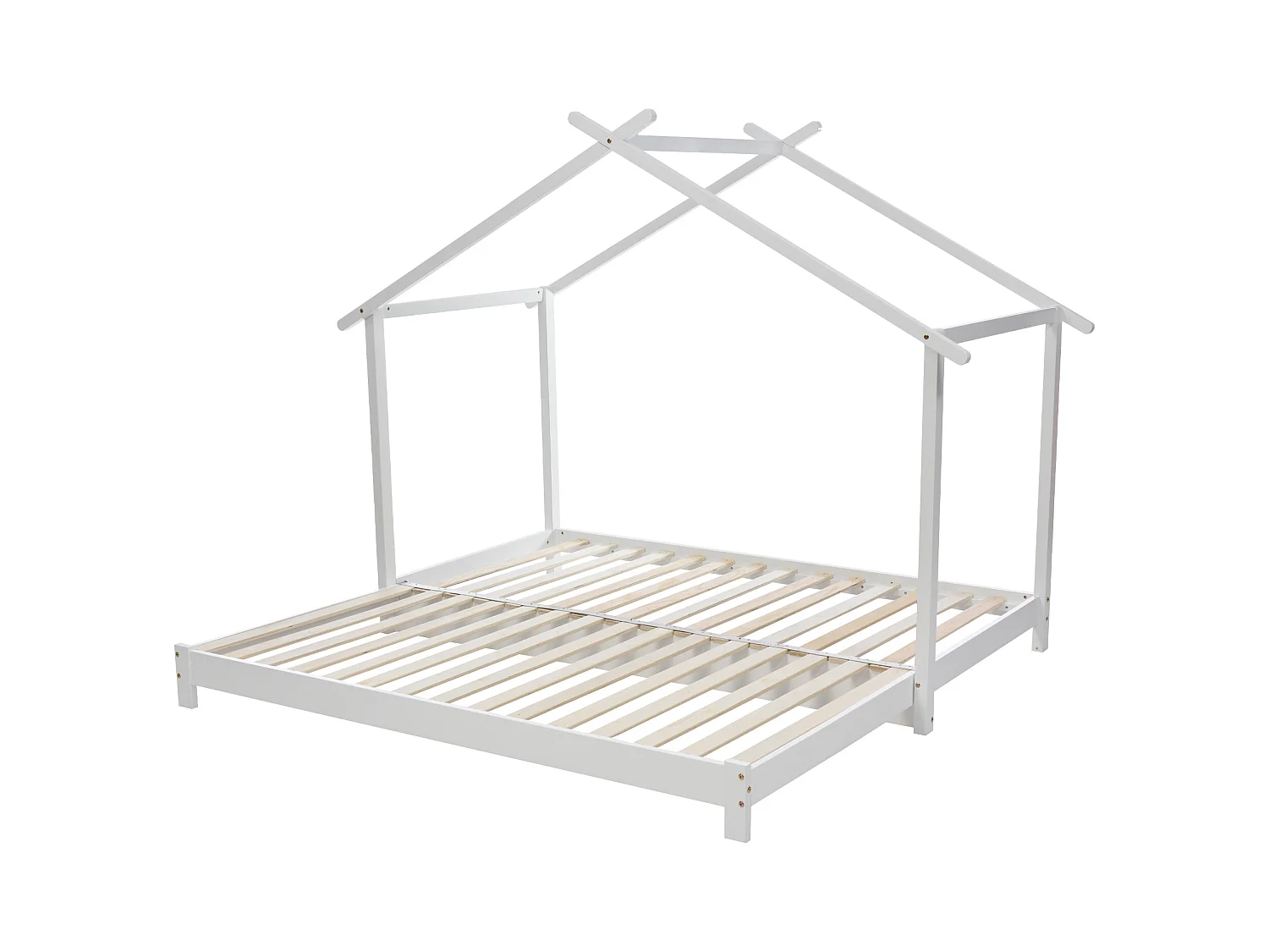 Cama de cabine infantil - 90/180 x 190 cm - cama de chão com estrado de ripas - Madeira maciça - Branco