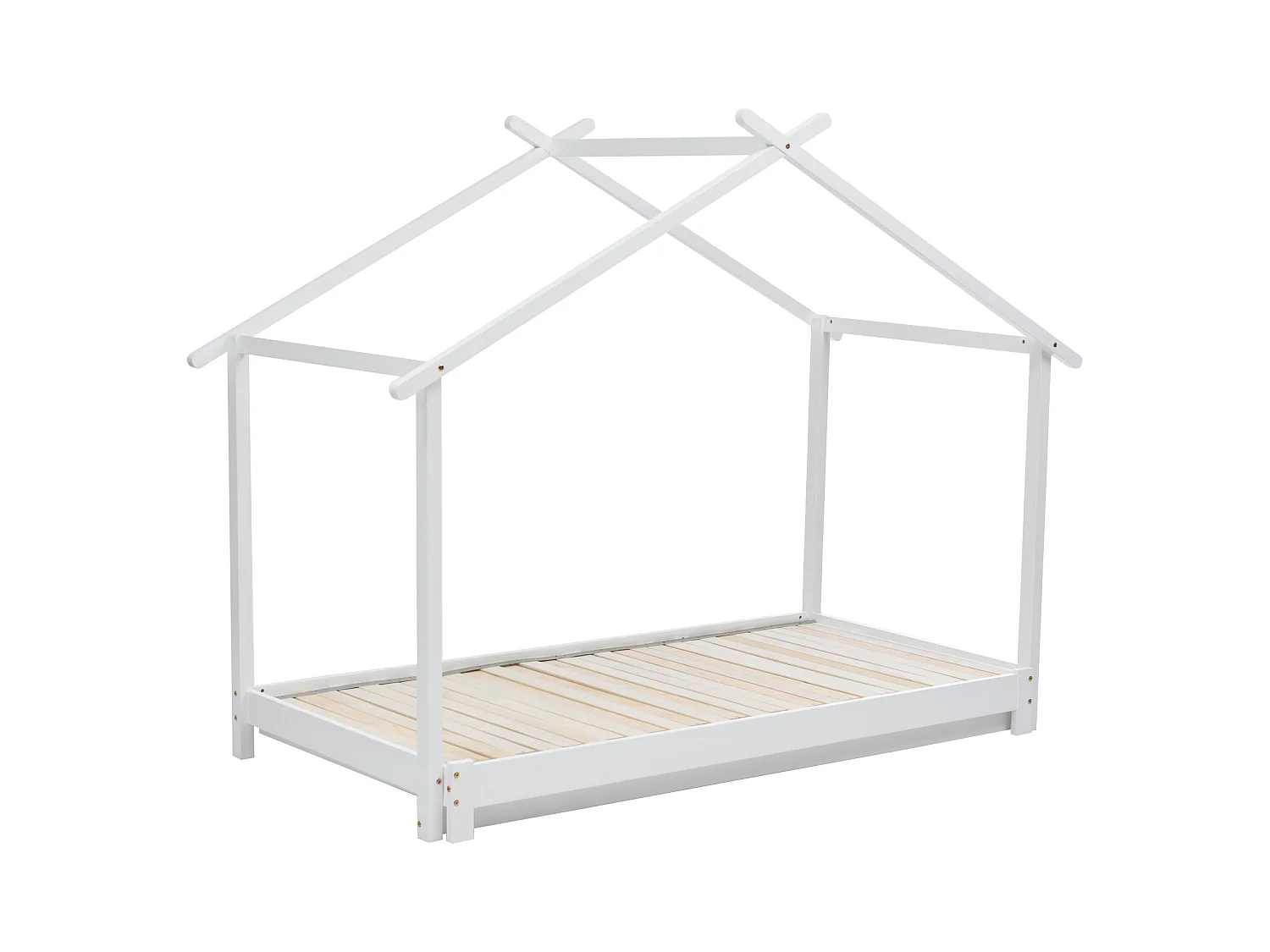 Cama de cabine infantil - 90/180 x 190 cm - cama de chão com estrado de ripas - Madeira maciça - Branco