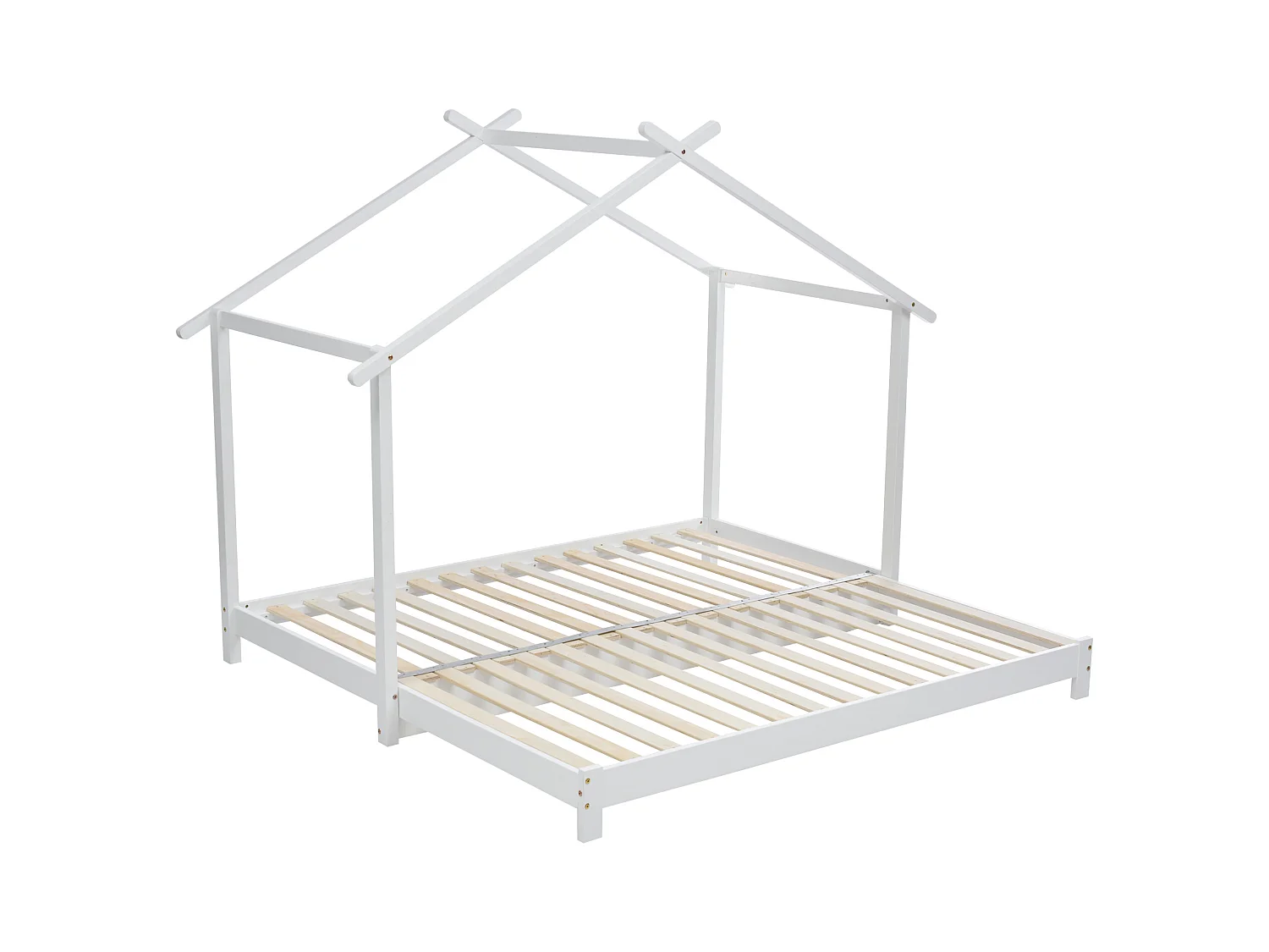 Cama de cabine infantil - 90/180 x 190 cm - cama de chão com estrado de ripas - Madeira maciça - Branco