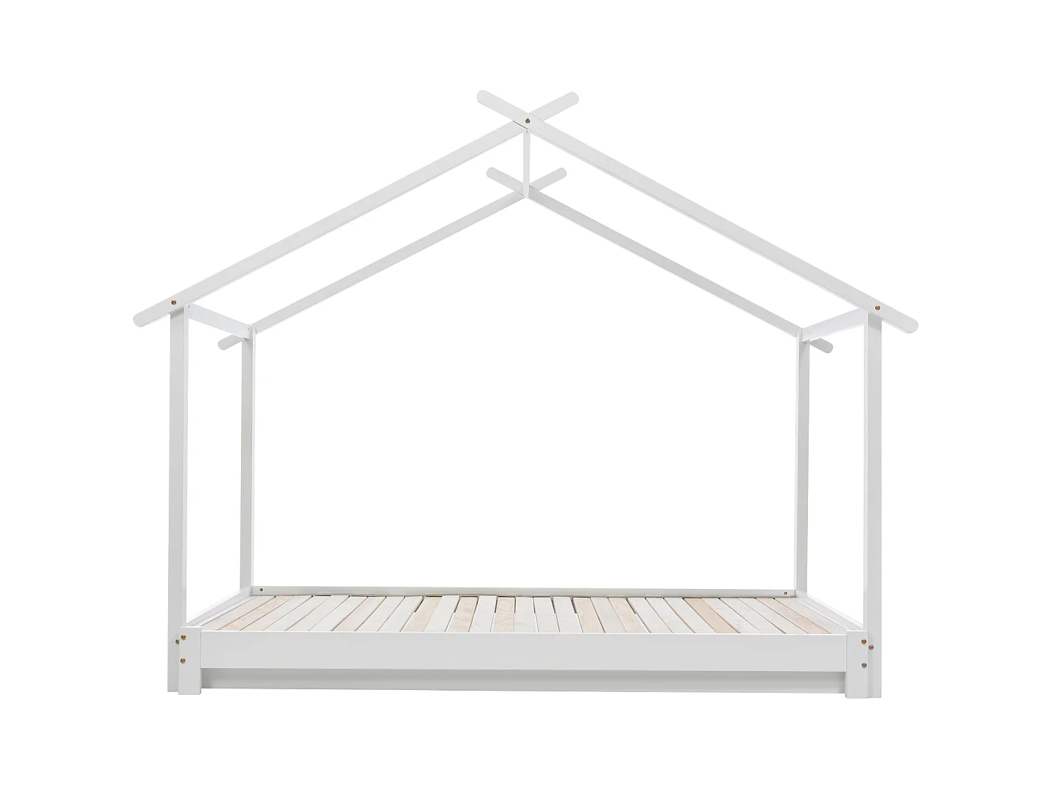 Cama de cabine infantil - 90/180 x 190 cm - cama de chão com estrado de ripas - Madeira maciça - Branco