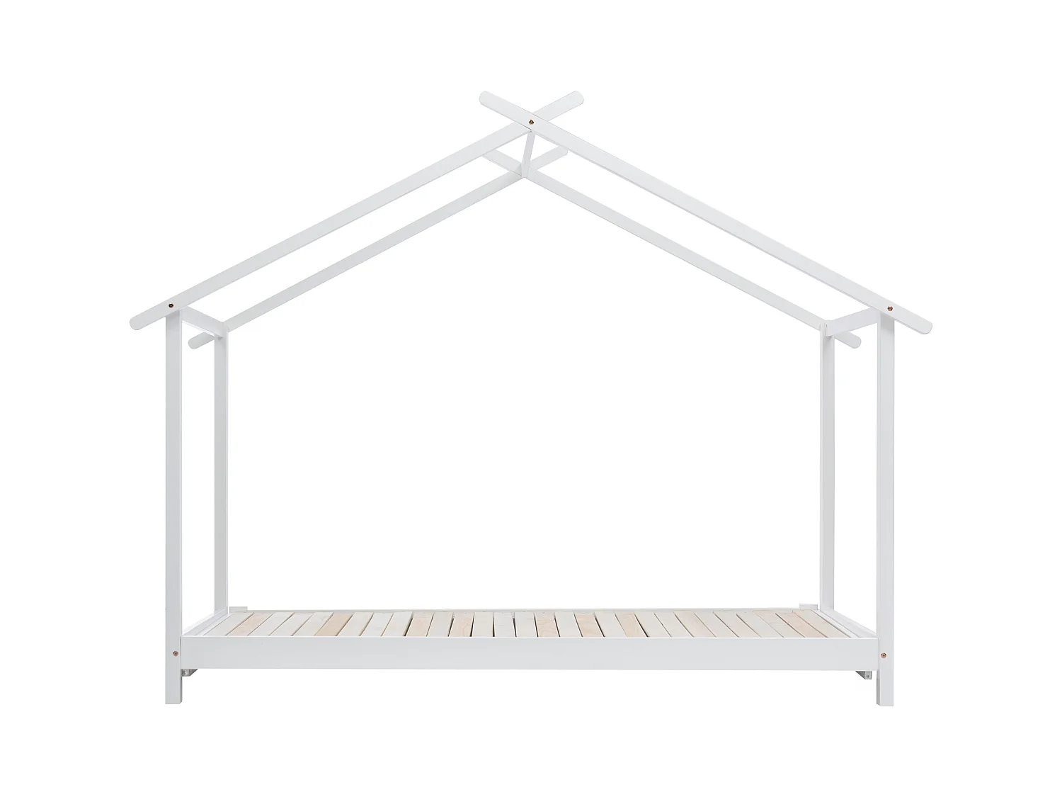 Cama de cabine infantil - 90/180 x 190 cm - cama de chão com estrado de ripas - Madeira maciça - Branco