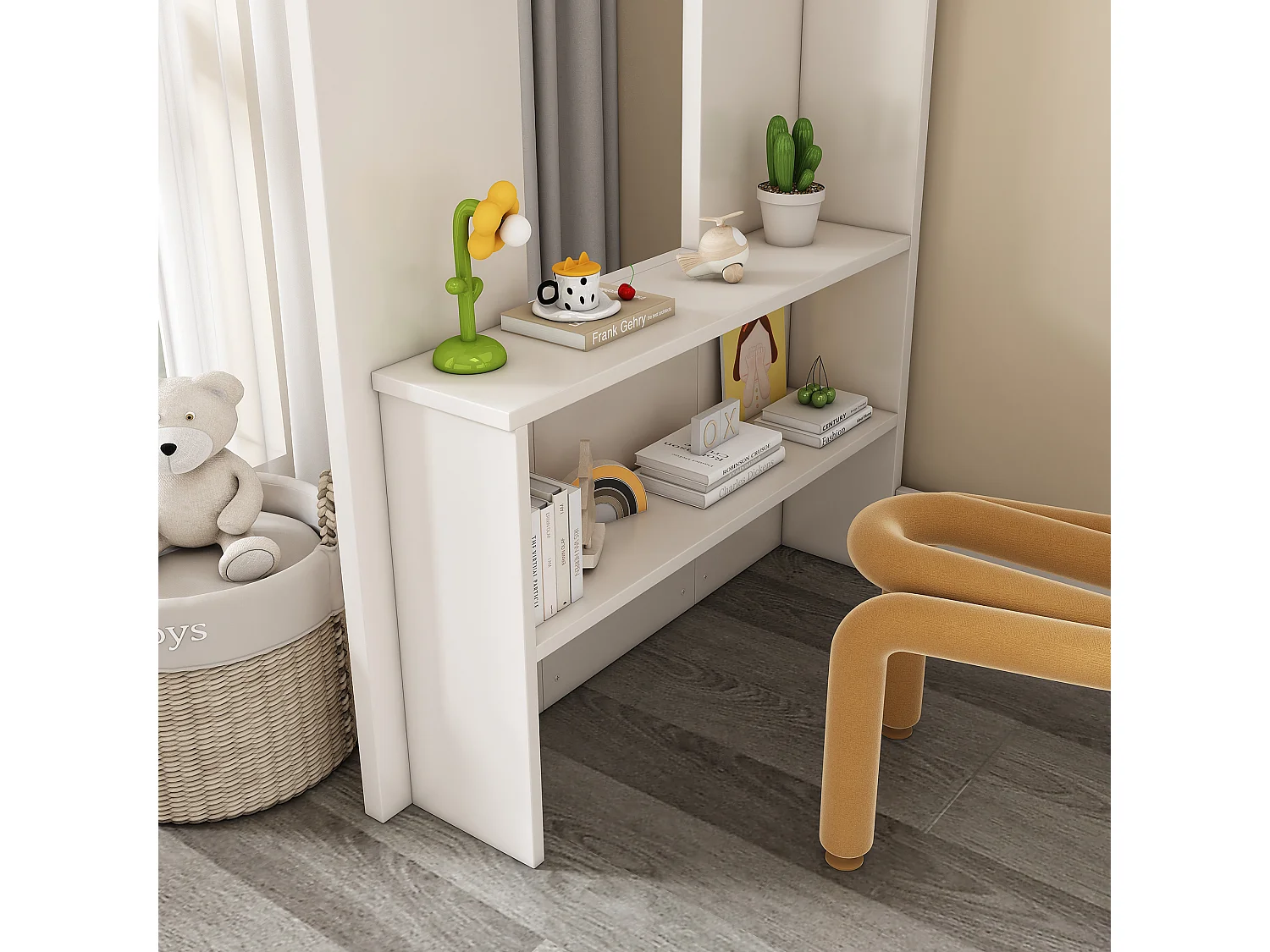 Beliche infantil com arrumação - 2 x 90 x 200 cm - roupeiro + secretária - Madeira maciça - Branco