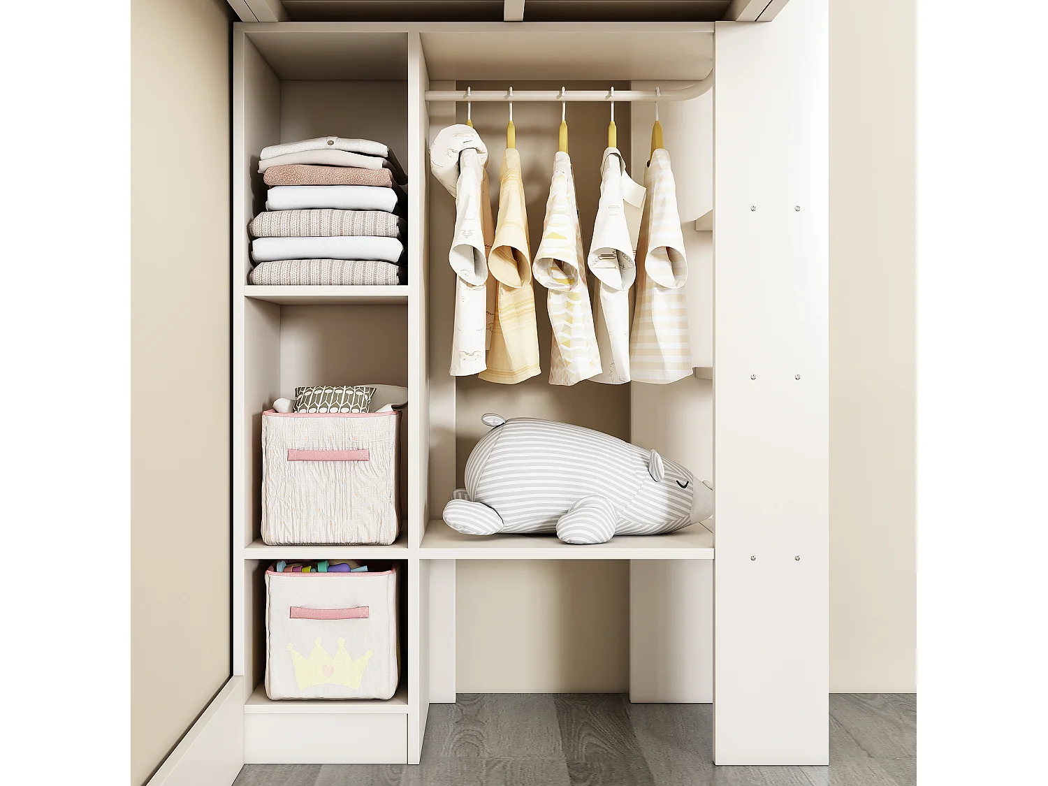 Beliche infantil com arrumação - 2 x 90 x 200 cm - roupeiro + secretária - Madeira maciça - Branco