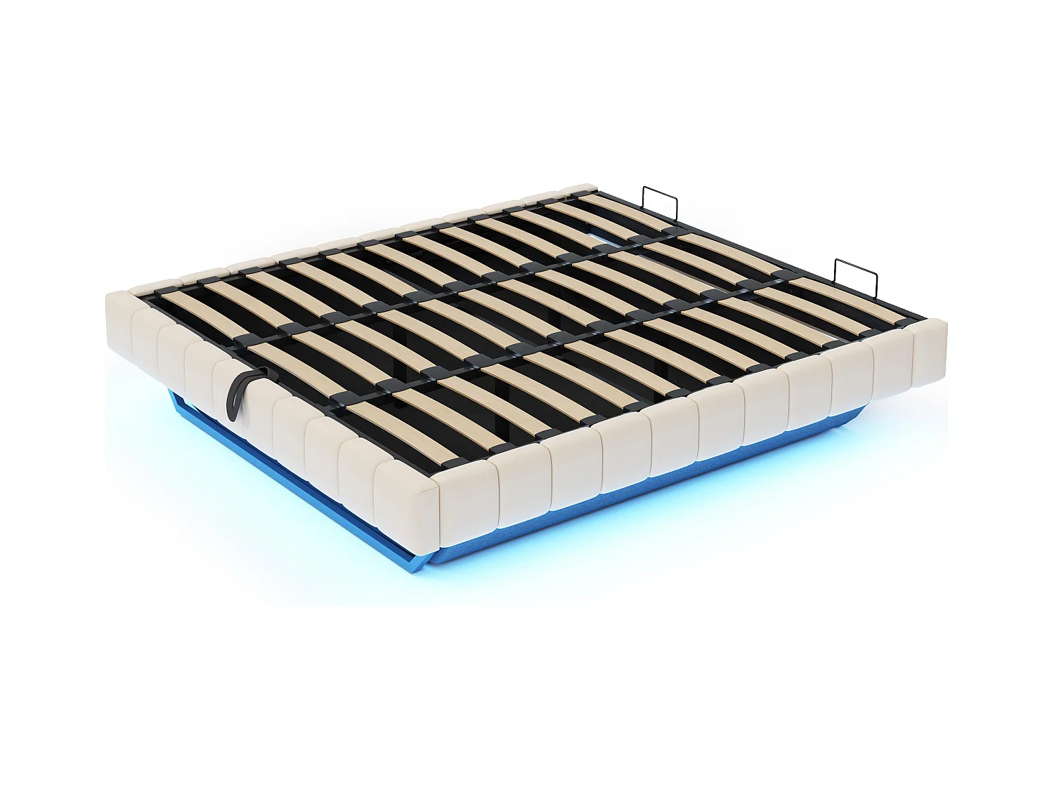 Lit coffre double rembourré - 180 x 200 cm - sans tête + Leds - Tissu lin - Beige