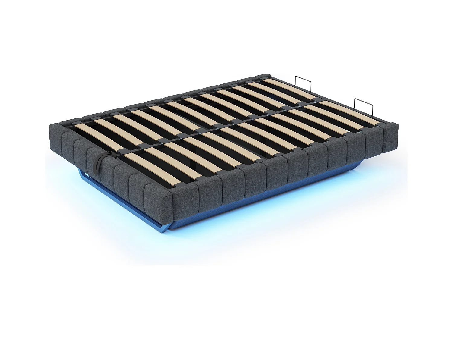 Lit coffre double rembourré - 160 x 200 cm - sans tête + Leds - Tissu lin - Gris