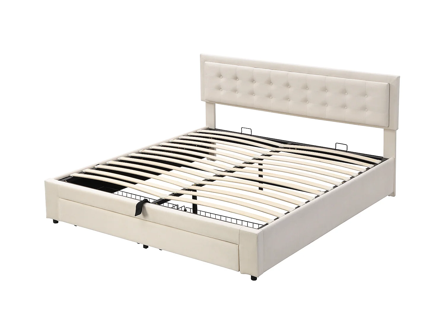 Gestoffeerd tweepersoonsbed met opbergruimte - 160 x 200 cm - met lade - fluwelen stof - beige