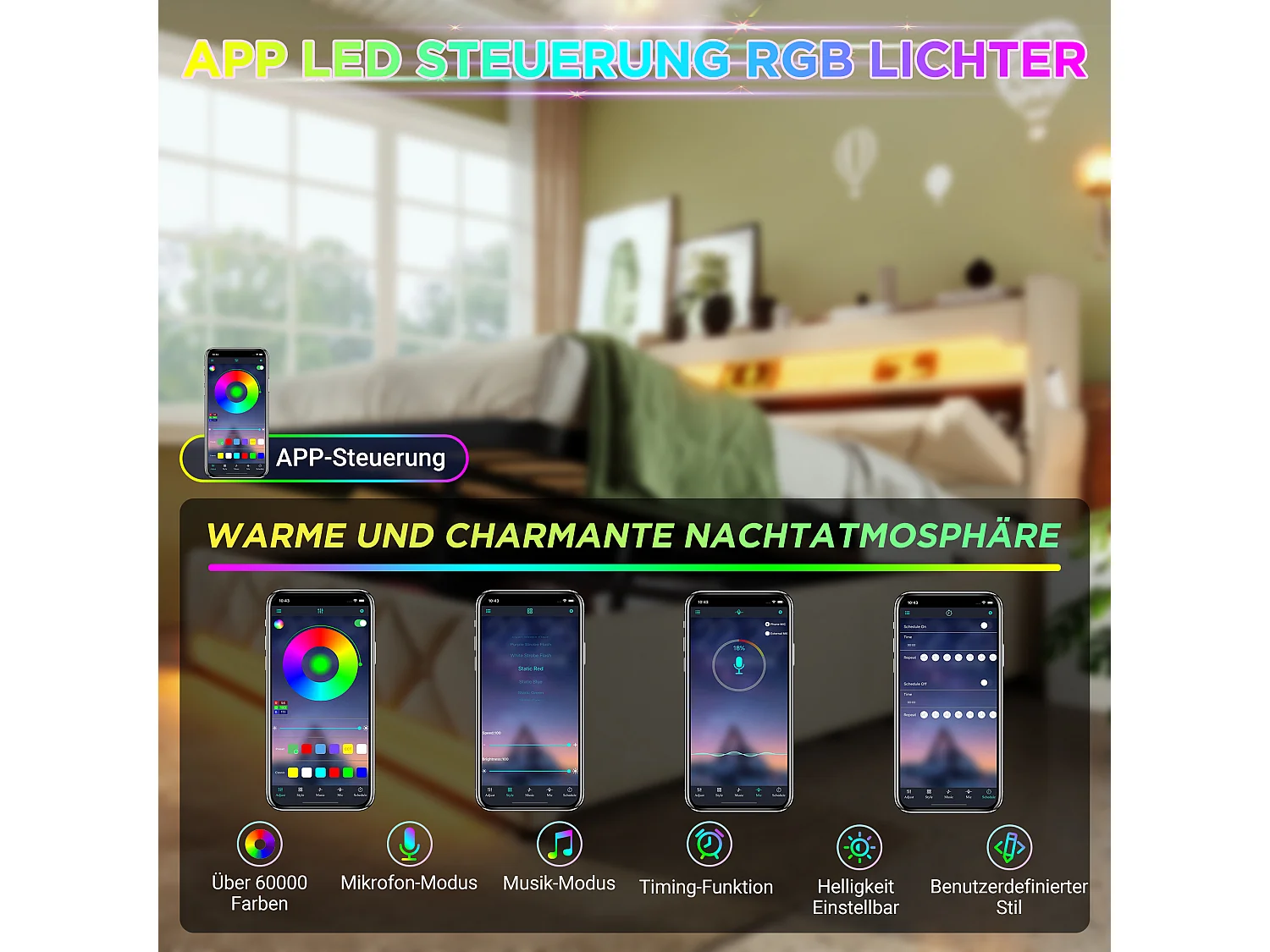 Lit coffre double rembourré - 180 x 200 cm - Leds 360° + Tête de lit avec USB et Type C - tissu lin - beige