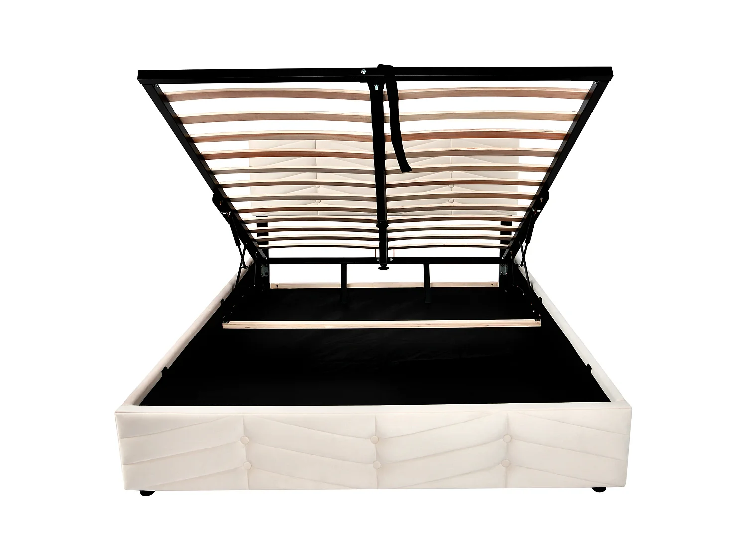 Lit coffre rembourré pour jeunes - 140 x 190 cm - tête de lit réglable - tissu velours - beige