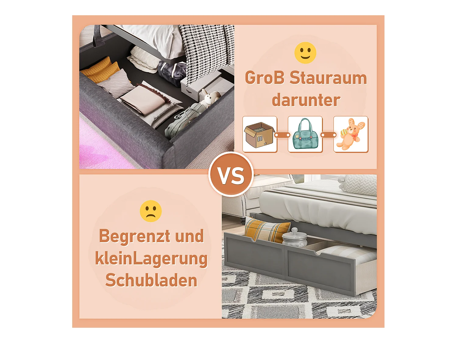 Lit coffre rembourré - 90 x 200 cm - télécommande APP + Leds + port USB - tissu lin - gris