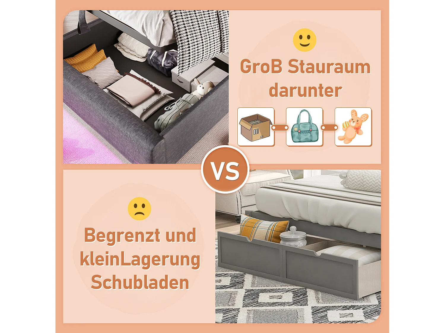 Lit coffre rembourré - 90 x 200 cm - télécommande APP + Leds + port USB - tissu lin - gris