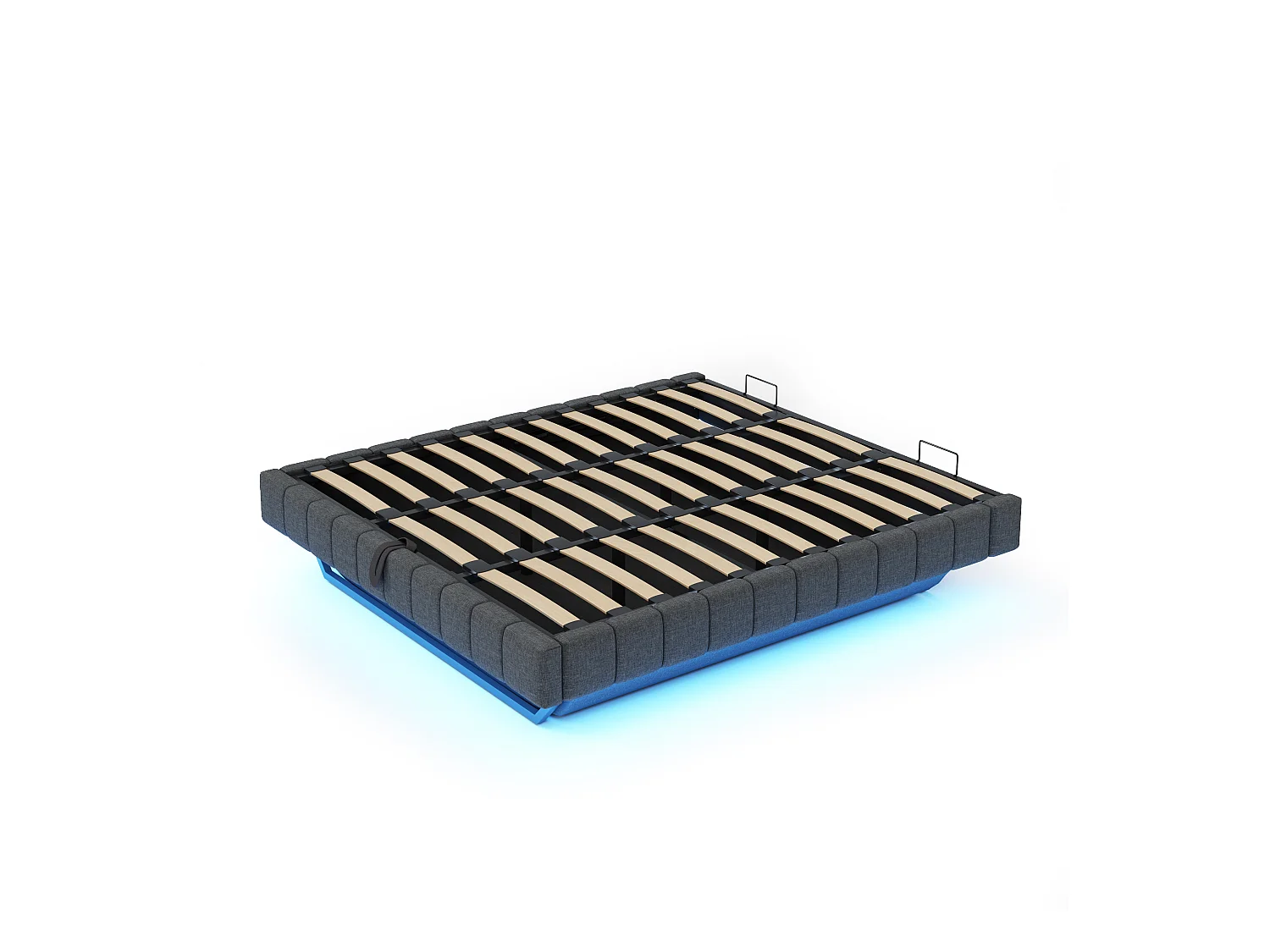 Łóżko tapicerowane dwuosobowe ze schowkiem - 180 x 200 cm - bez wezgłowia + diody LED - Tkanina lniana - Szare