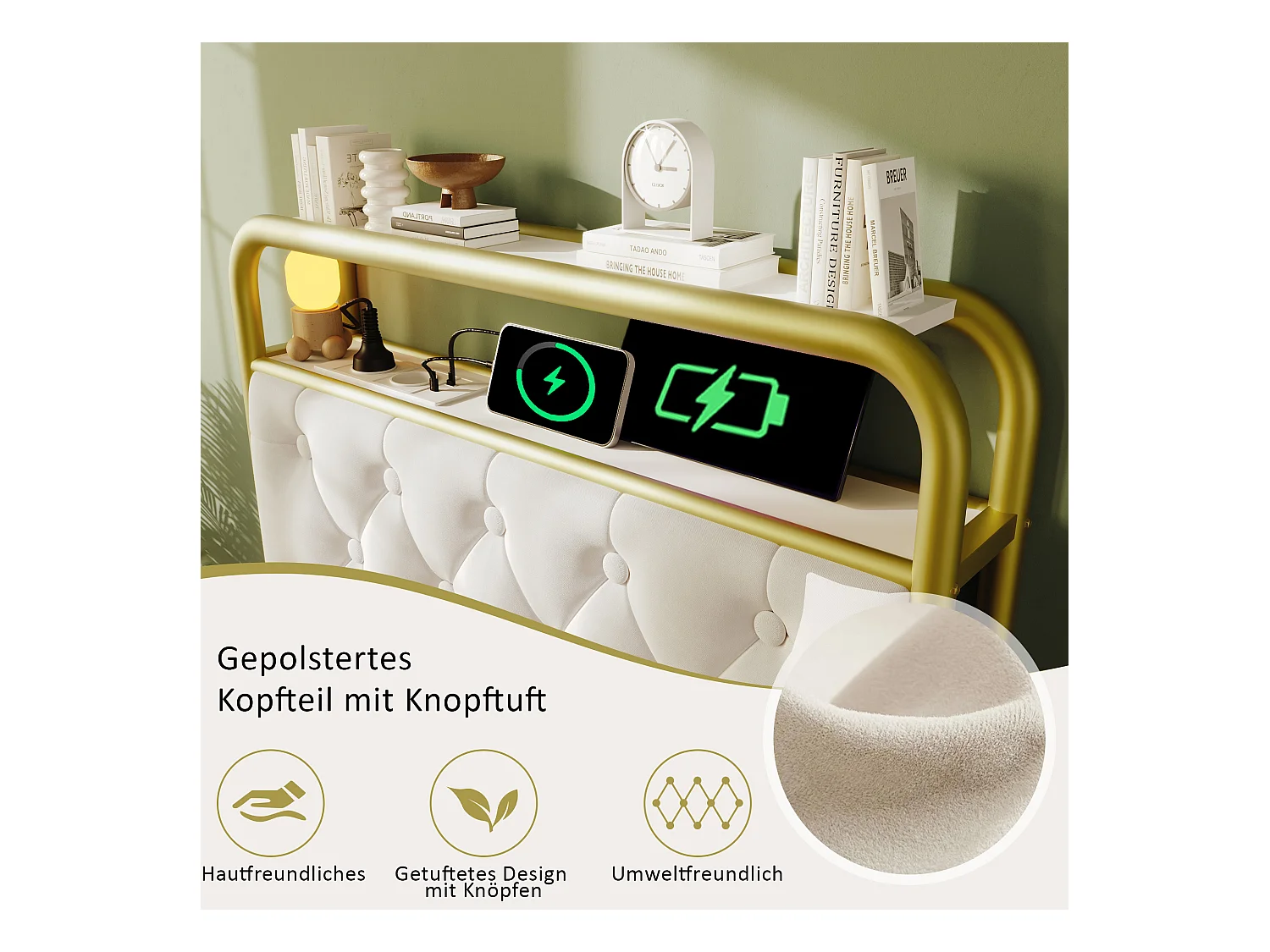 Łóżko tapicerowane ze schowkiem - 90 x 200 cm - Materac + LED-y + 2 szuflady + Zagłówek z USB - Aksamit - Biały