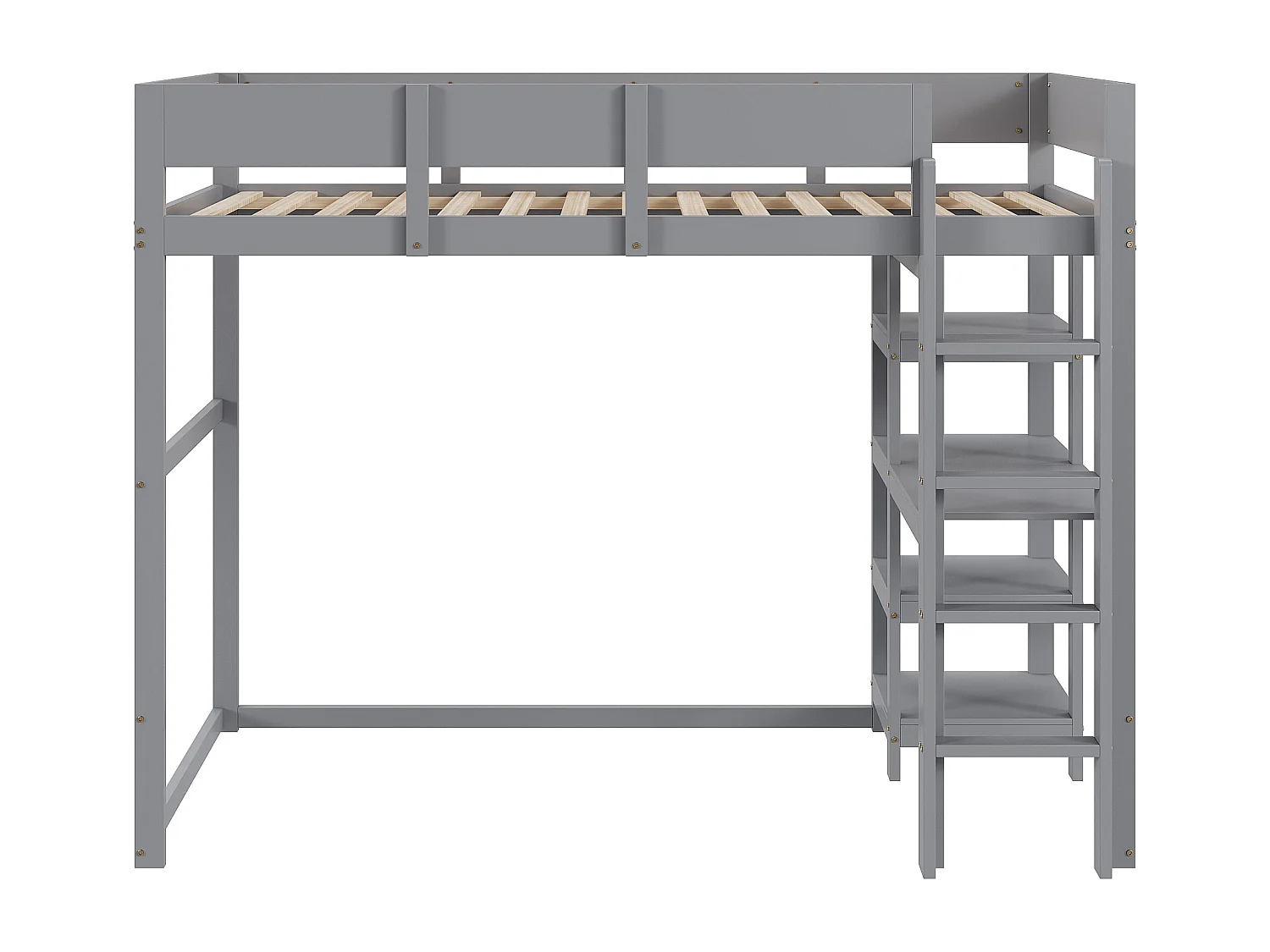 Letto a soppalco per bambini - 90 x 200 cm - con contenitore - pino + compensato + MDF - Grigio
