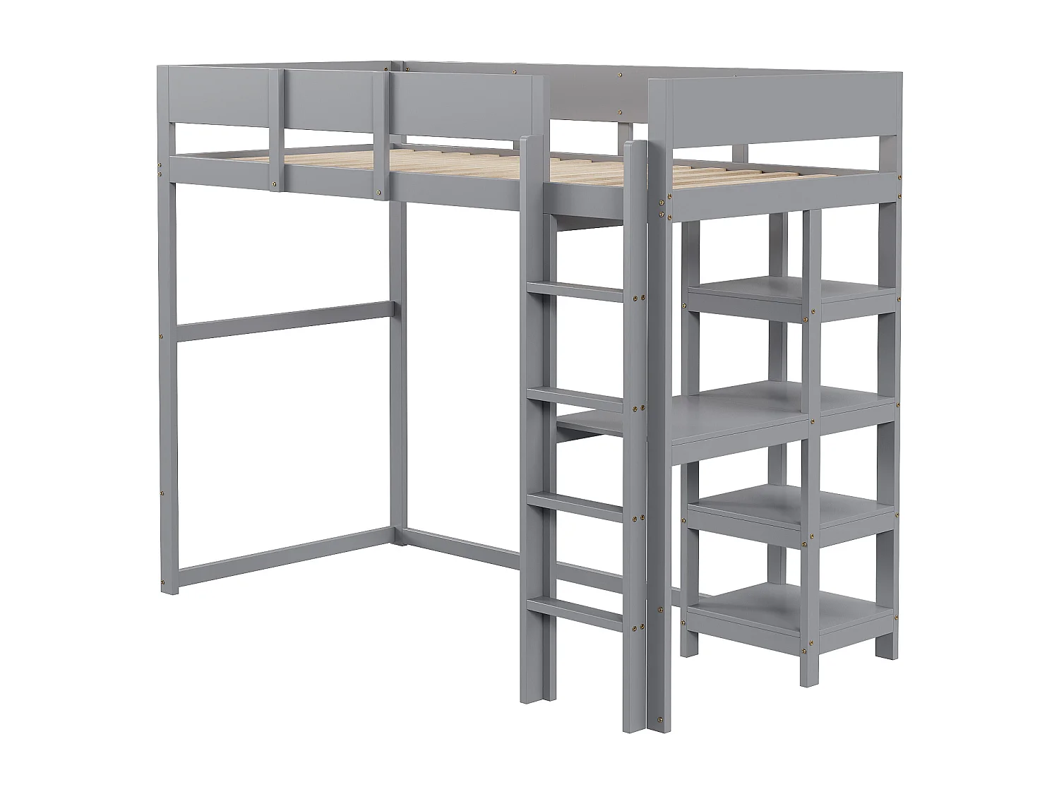 Letto a soppalco per bambini - 90 x 200 cm - con contenitore - pino + compensato + MDF - Grigio