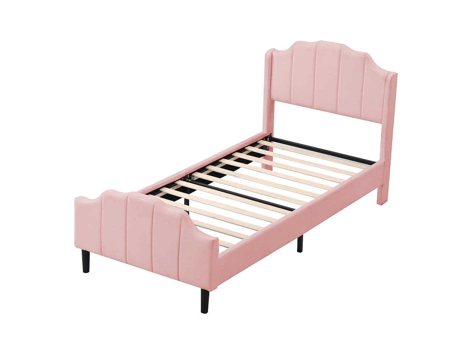 Lit rembourré pour enfant - 90 x 200 cm - avec tête - Velours - Rose