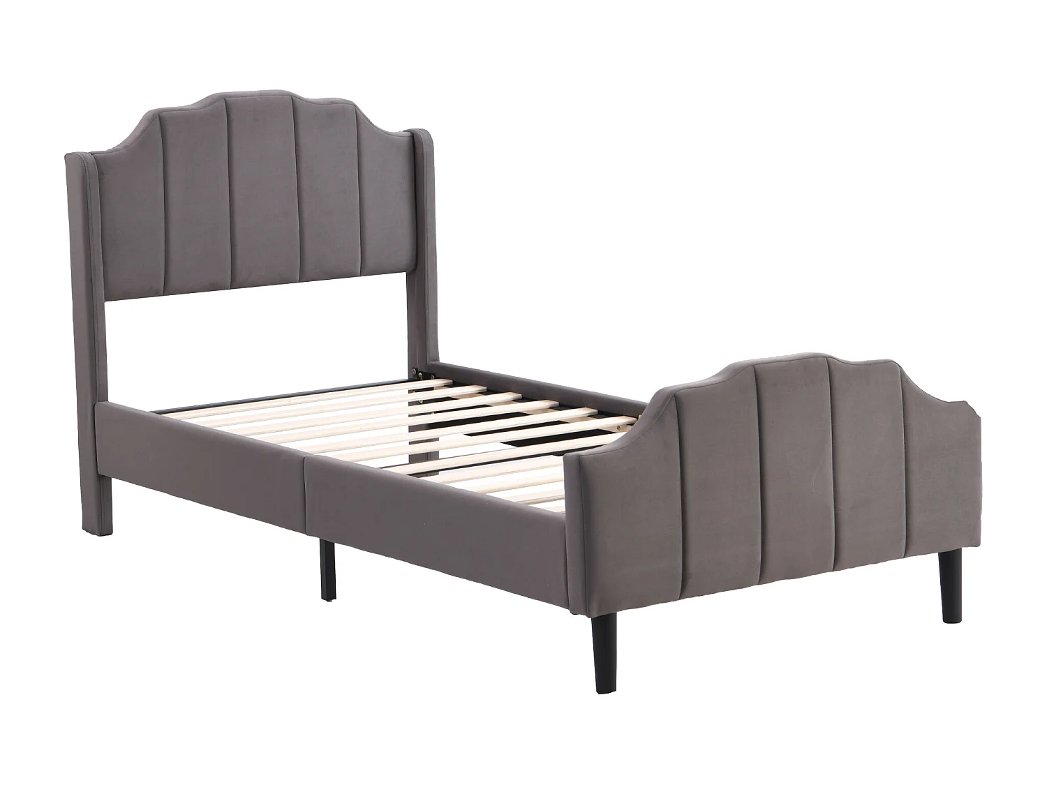 Lit rembourré pour enfant - 90 x 200 cm - avec tête - Velours - gris