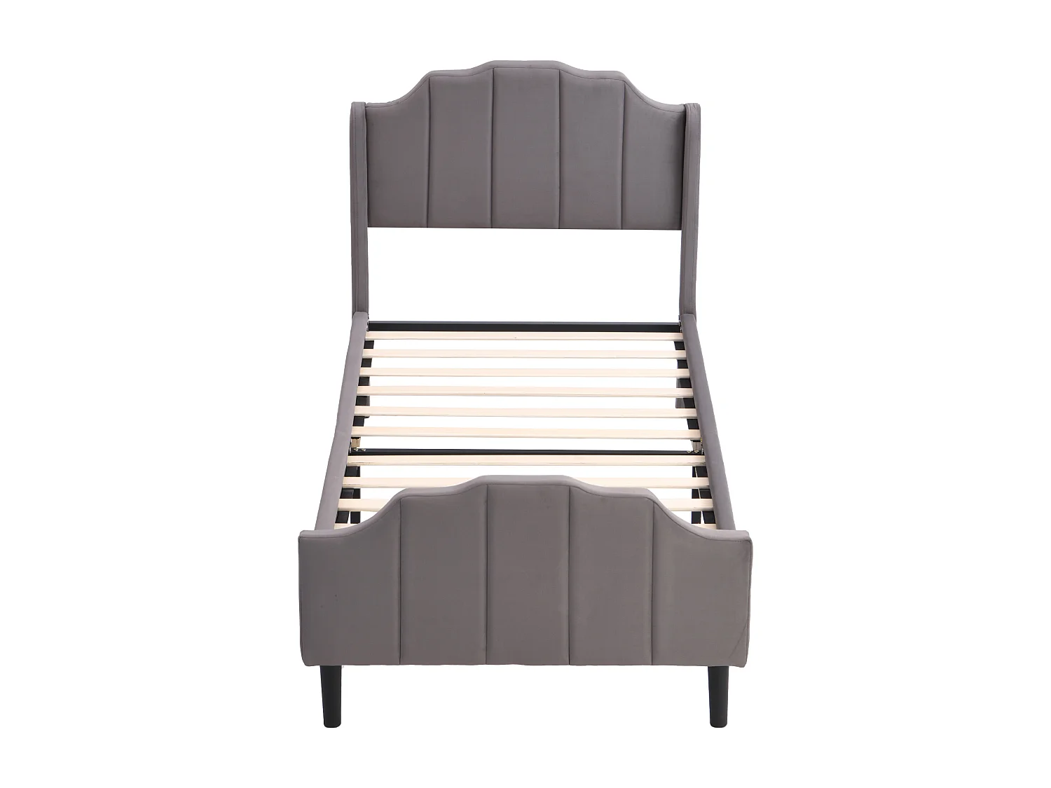 Lit rembourré pour enfant - 90 x 200 cm - avec tête - Velours - gris