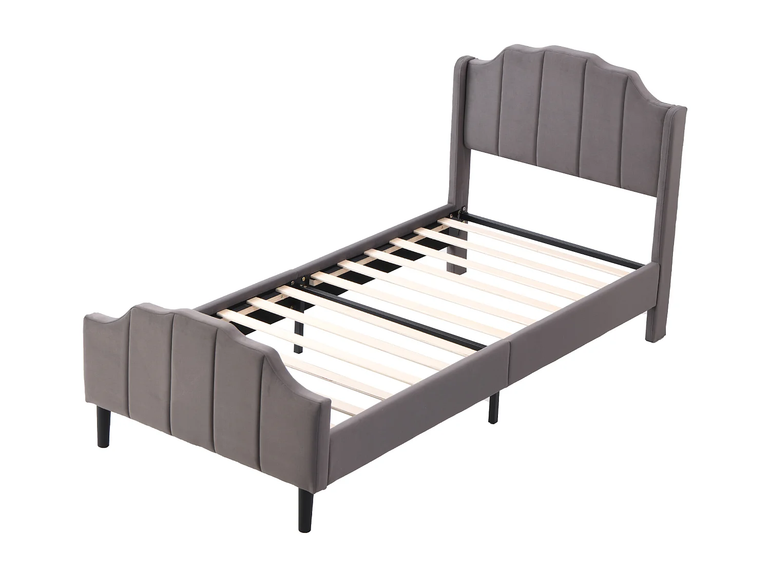 Lit rembourré pour enfant - 90 x 200 cm - avec tête - Velours - gris