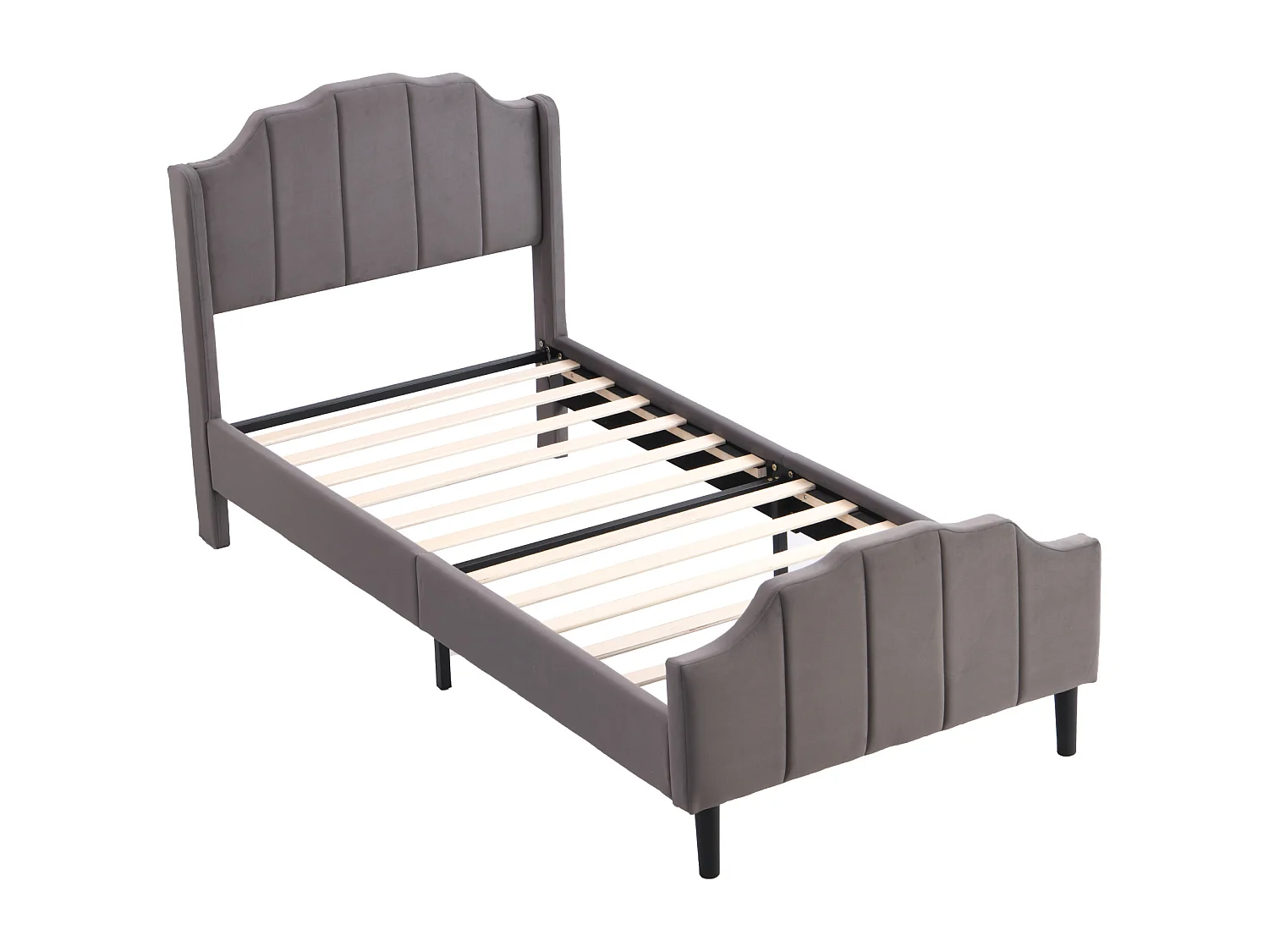 Lit rembourré pour enfant - 90 x 200 cm - avec tête - Velours - gris