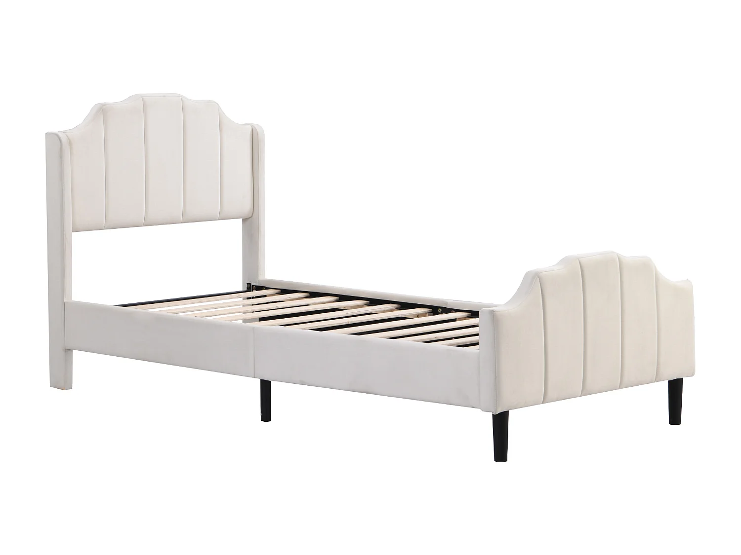 Cama infantil estofada - 90 x 200 cm - com cabeceira - Veludo - bege