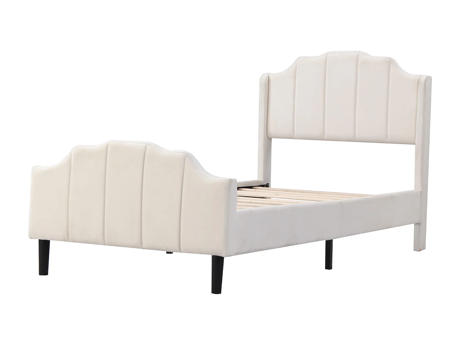 Cama infantil estofada - 90 x 200 cm - com cabeceira - Veludo - bege