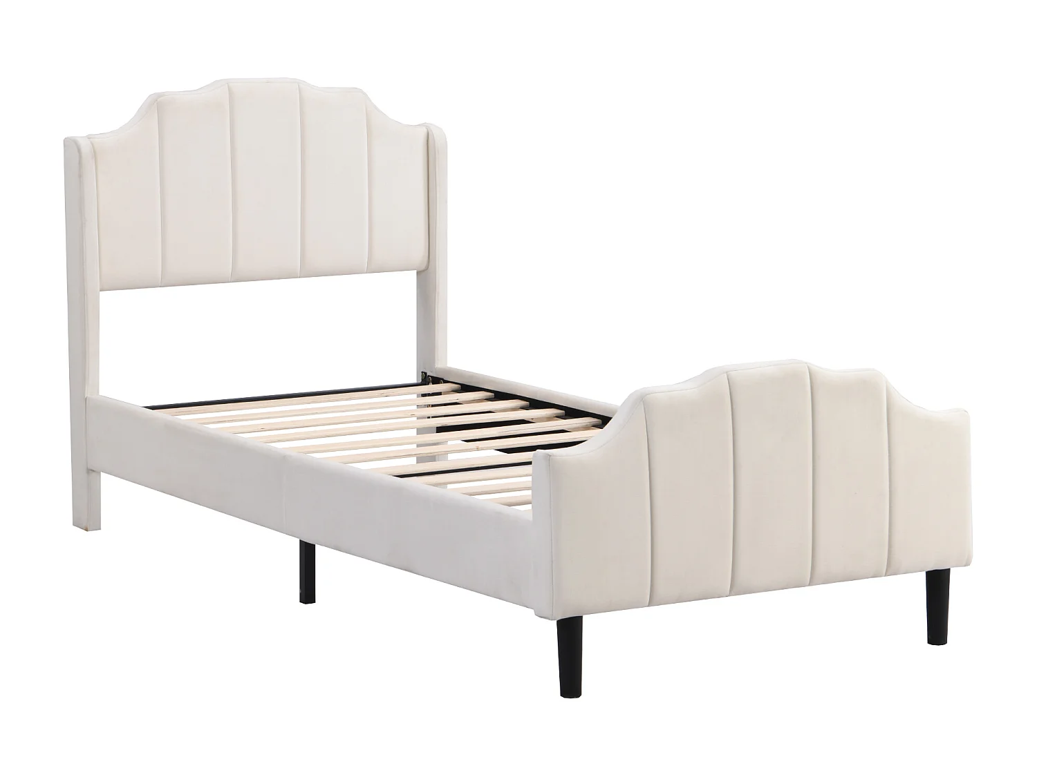 Cama infantil estofada - 90 x 200 cm - com cabeceira - Veludo - bege