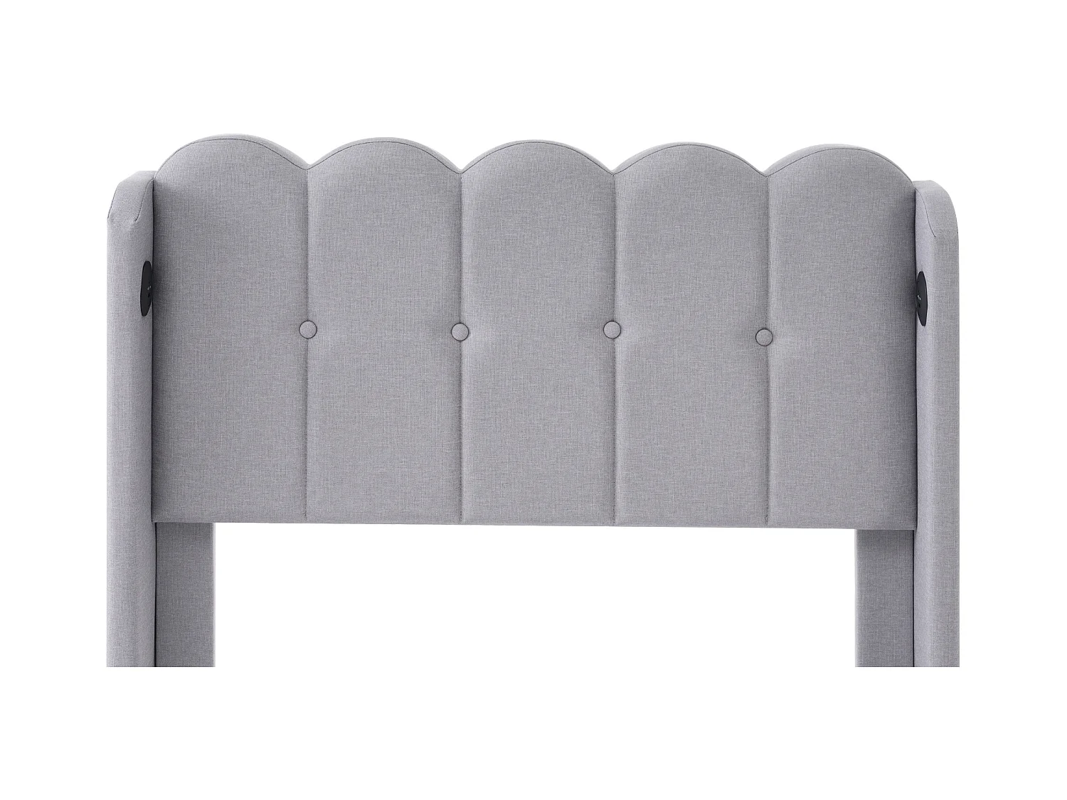 Lit simple rembourré pour jeune - 90 x 200 cm - Matelas + Tête de lit avec USB - Tissu lin - Gris