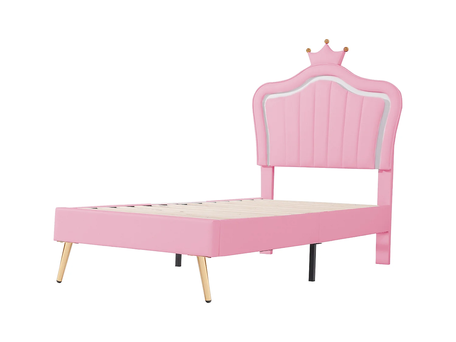 Lit rembourré pour enfant - 90 x 200 cm - avec tête et Leds - Cuir PU - rose