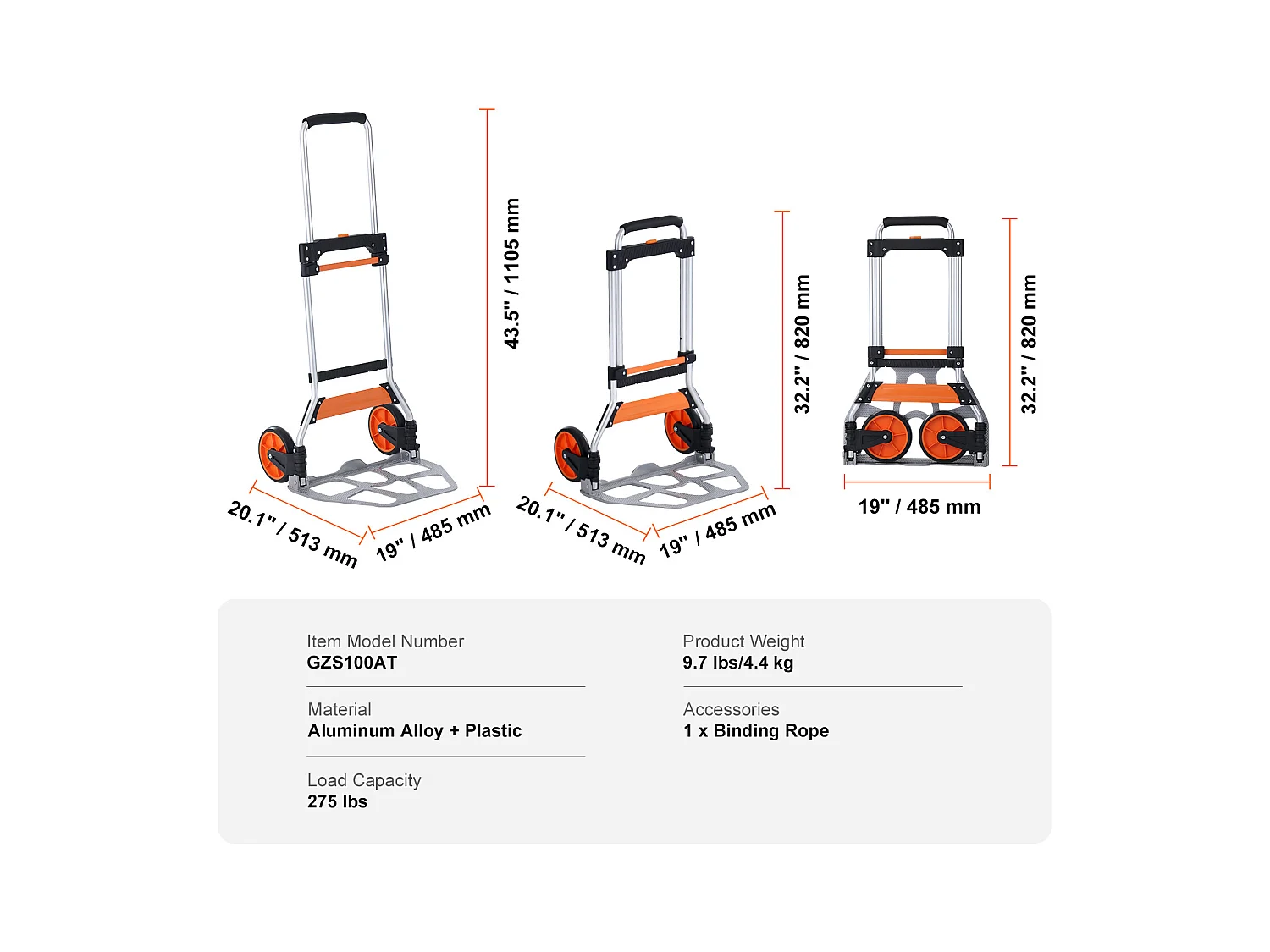 Opvouwbare Handkar SucceBuy , Aluminium Dolly, Laadvermogen 125 kg, Dolly met Elastiek